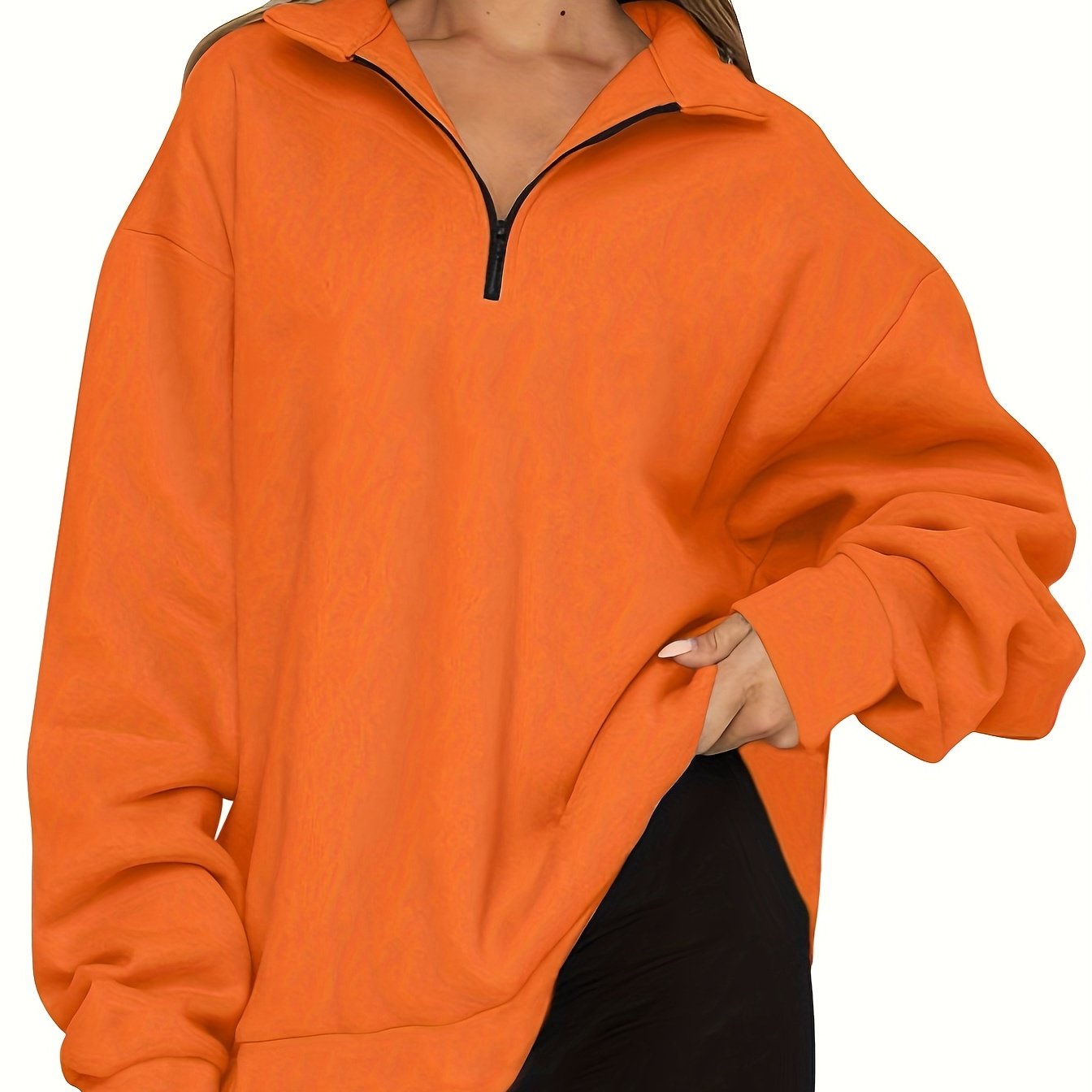 Quarter Zip Lapel Neck Sweatshirt, Casual Sporty Long Sleeve Sweatshirt For Fall & Winter, Women's Clothing