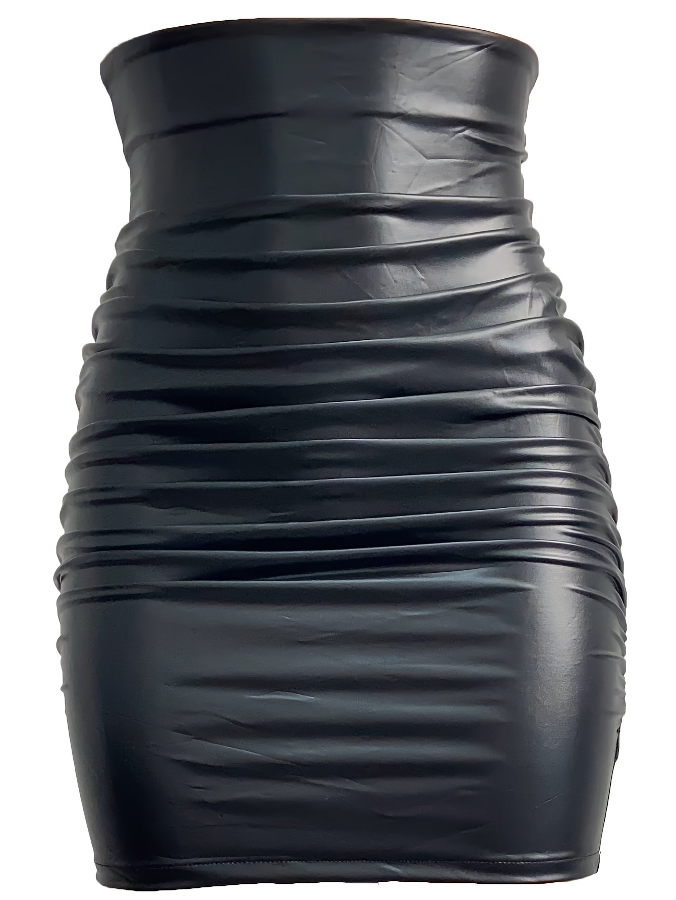 Ruched PU Leather Bodycon Skirt, Sexy High Waist Skirt For Nightclub, Women's Clothing