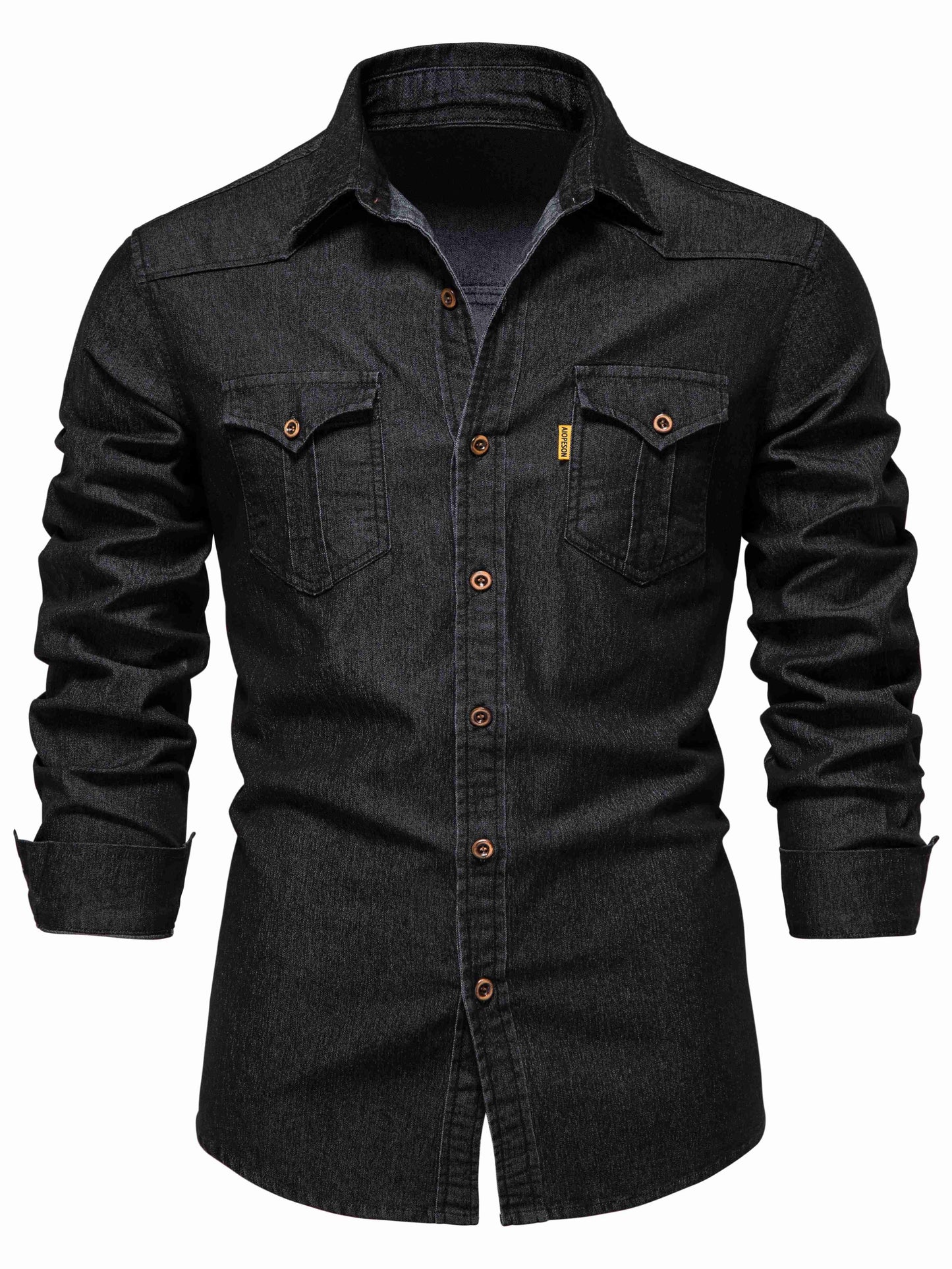 gbolsos Cotton Denim Shirt Men Long Sleeve Quality Cowboy Shirts For Men Casual Slim Fit Mens Designer Clothing