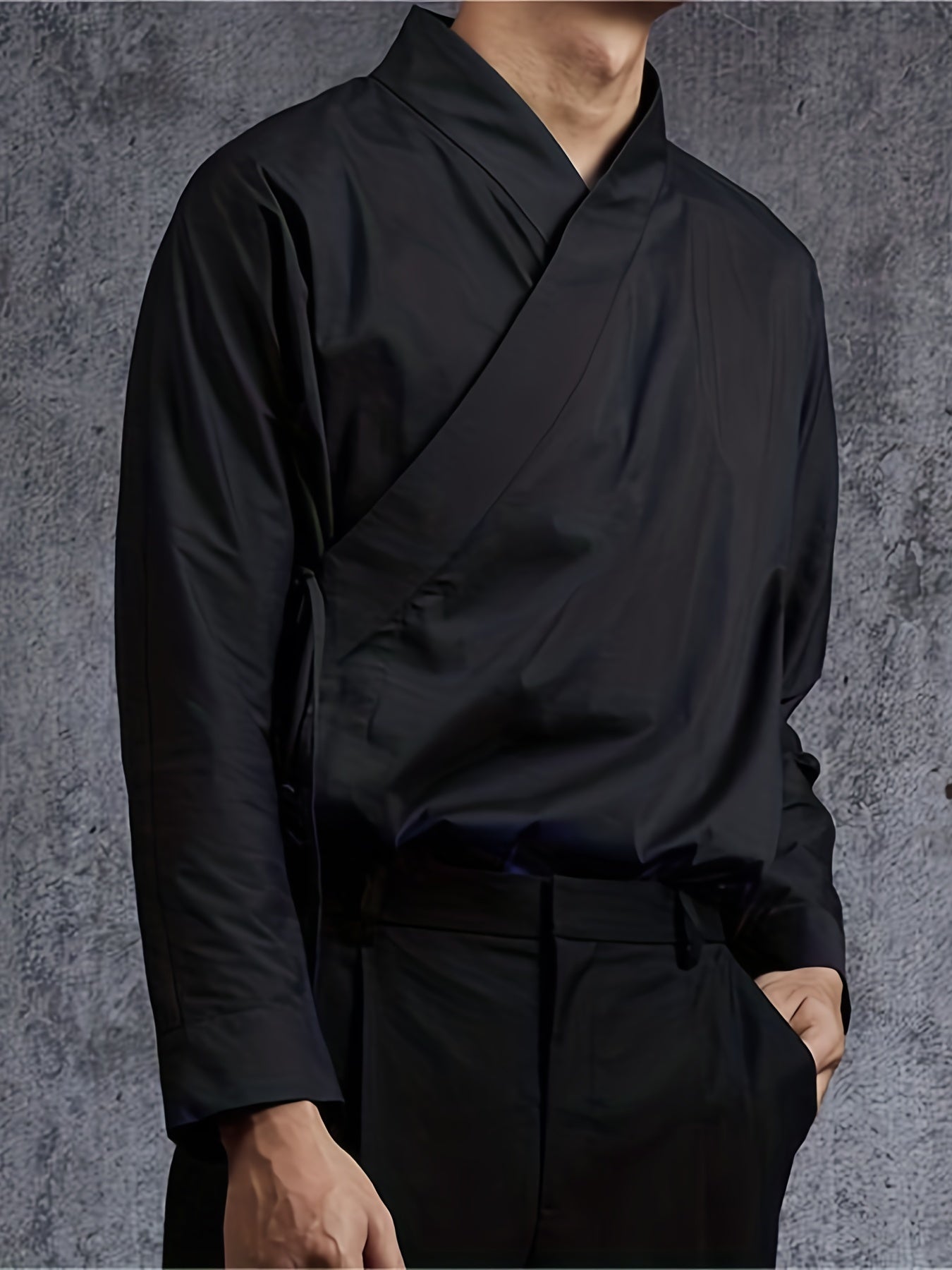 gbolsos Men's Long Sleeve Retro Chinese Style Swordsman Kungfu Shirt Casual Beach Tops Festival Party Dress Shirt Solid Tee Shirt V-Neck Tops For Men