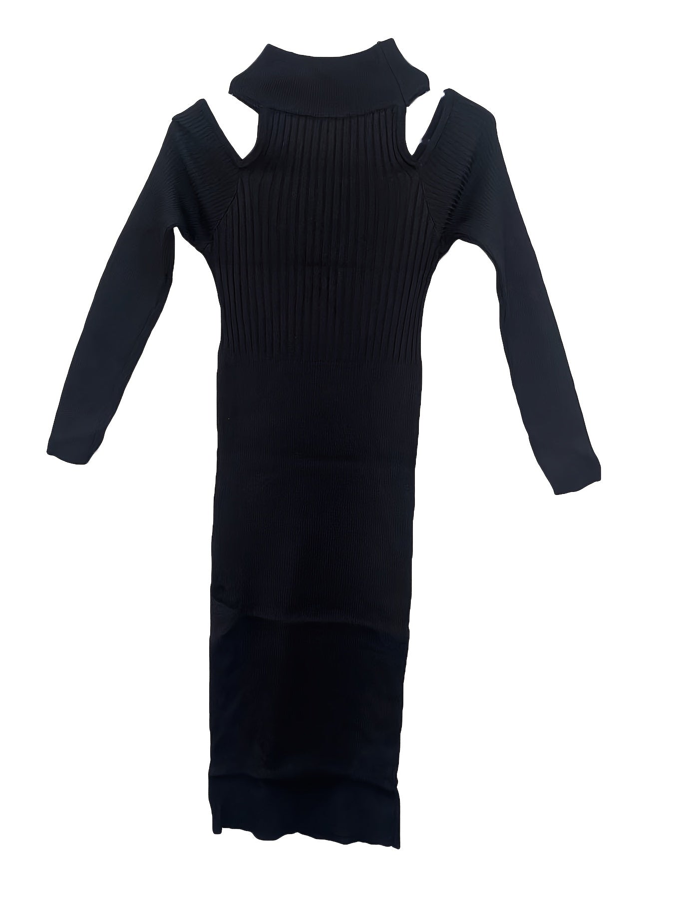 gbolsos Cold Shoulder Keyhole Dress, Elegant Solid Long Sleeve Midi Dress, Women's Clothing