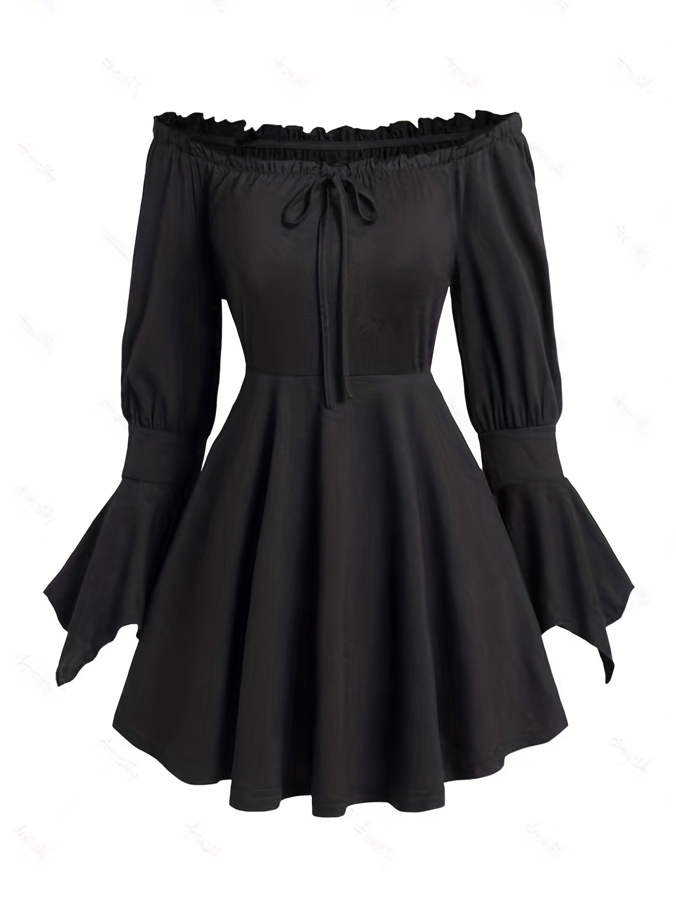 gbolsos Tie Front Flared Sleeve Dress, Elegant Lettuce Trim A Line Dress, Women's Clothing