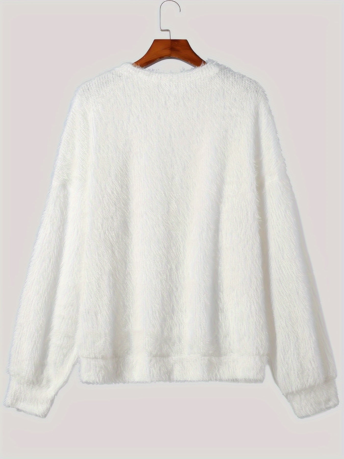 gbolsos Men's Chic Fluffy Faux Fur Long Sleeve Sweater, Street Style Pullover Crew Neck Sweatshirt