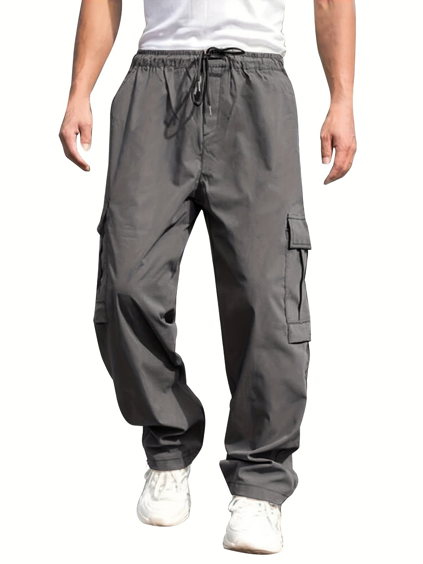 gbolsos Loose Fit Multi Pocket Joggers, Men's Street Style Waist Drawstring Casual Pants Cargo Pants For Fitness Outdoor Activities