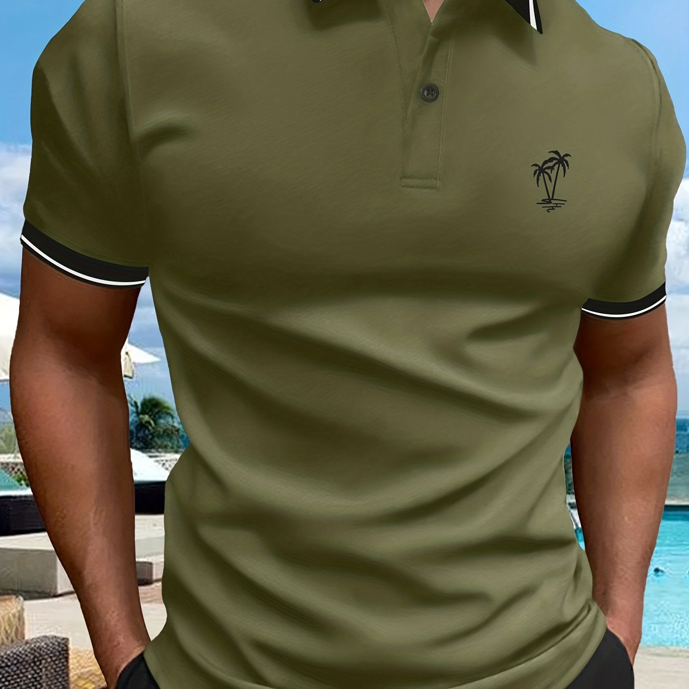 gbolsos Casual Short Sleeves Button Up Graphic Polo Shirts, V-neck Tops Pullovers, Men's Clothing For Summer