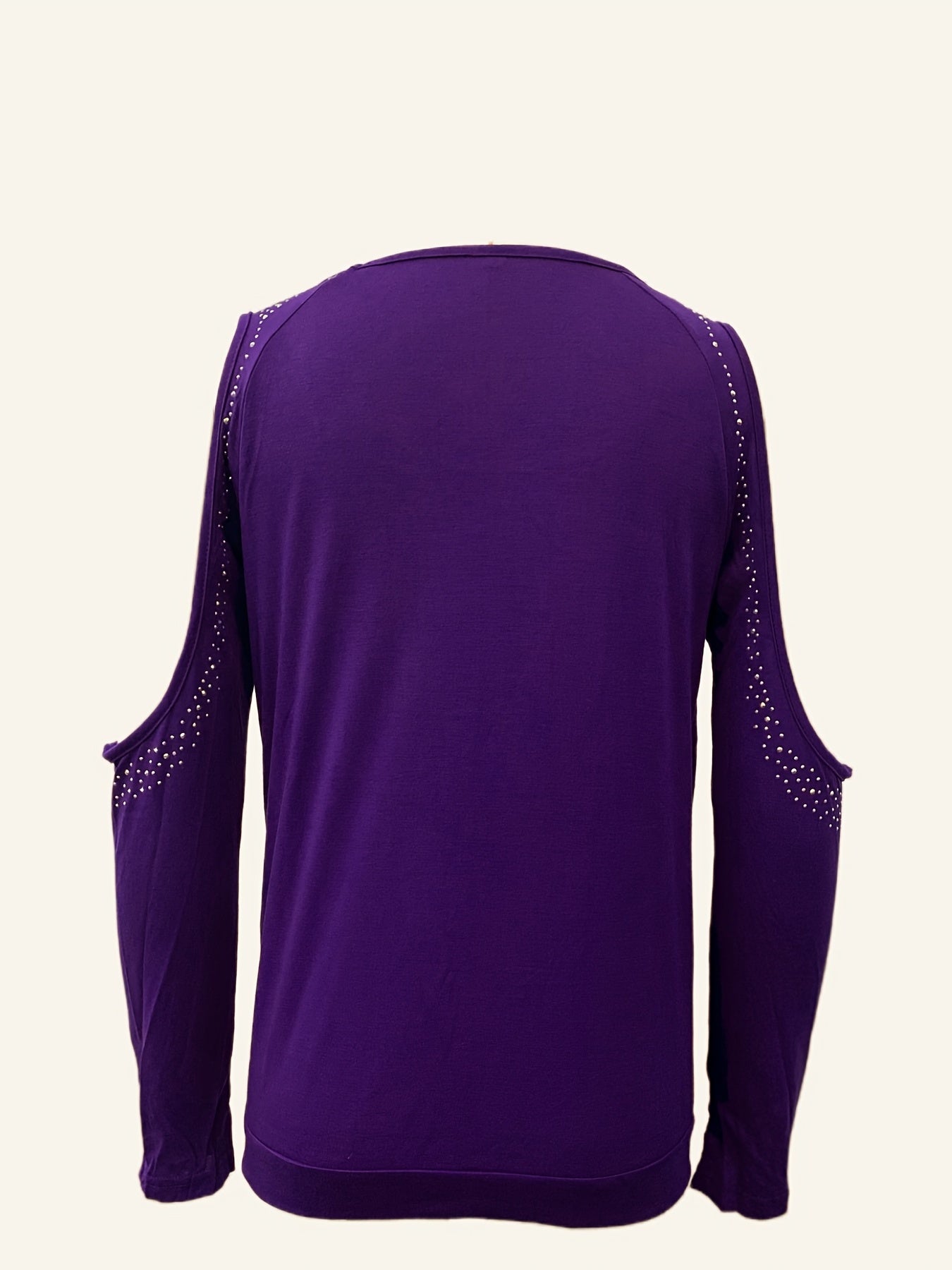 kkboxly Cold Shoulder Rhinestone Decor T-shirt, Sexy Crew Neck Long Sleeve T-Shirt, Women's Clothing