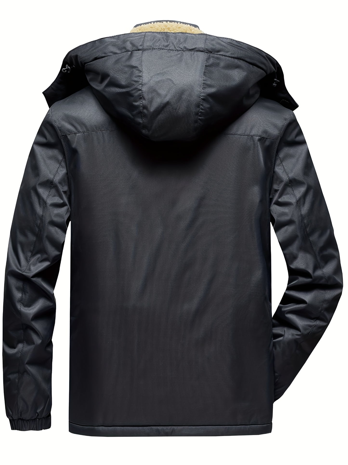 gbolsos Men's Trendy Fleece Hooded Jacket, Active Stand Collar Zip Up Hooded Coat For Fall Winter Outdoor