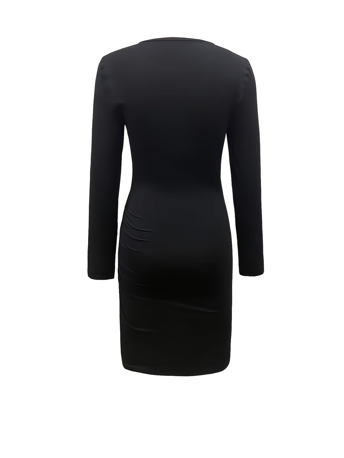 gbolsos Solid Ruched Dress, Elegant Asymmetrical Hem Long Sleeve Dress, Women's Clothing