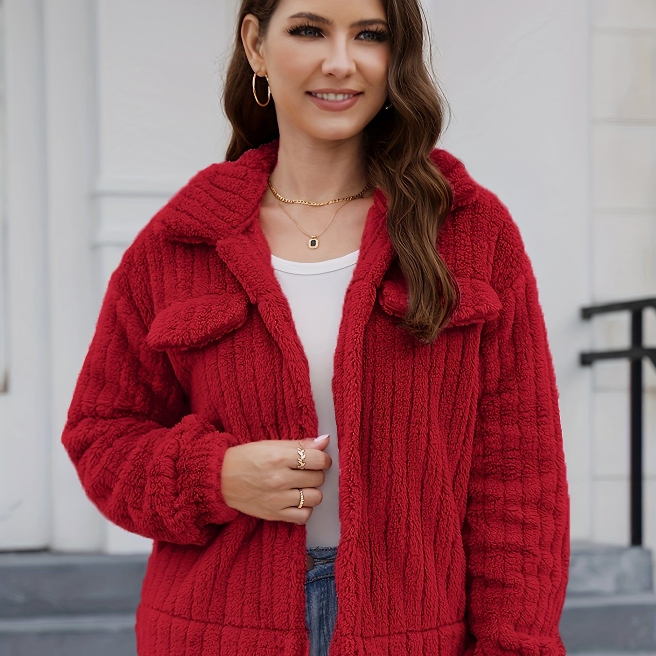 gbolsos Women's Winter Thermal Coat, Solid Color Casual Long Sleeve Jacket Coat, Winter Soft Comfortable Loose Top