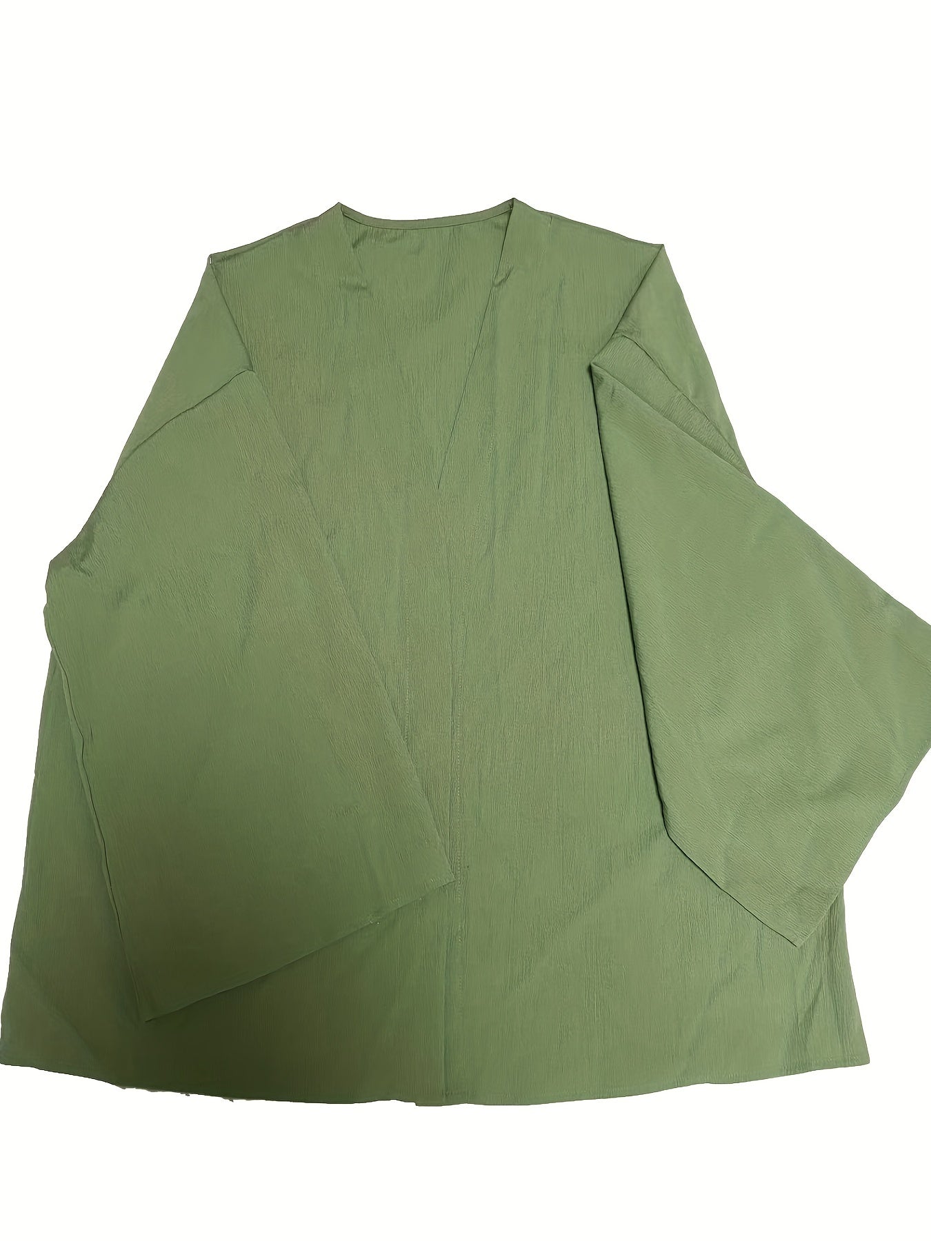 Plus Size Casual Overcoat, Women's Plus Solid Long Sleeve Slight Stretch Kimono Cardigan