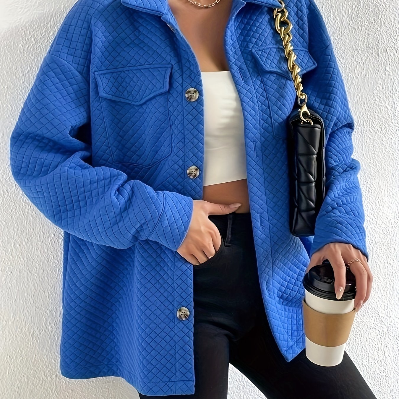 gbolsos Button Front Simple Jacket, Casual Long Sleeve Solid Outerwear, Women's Clothing
