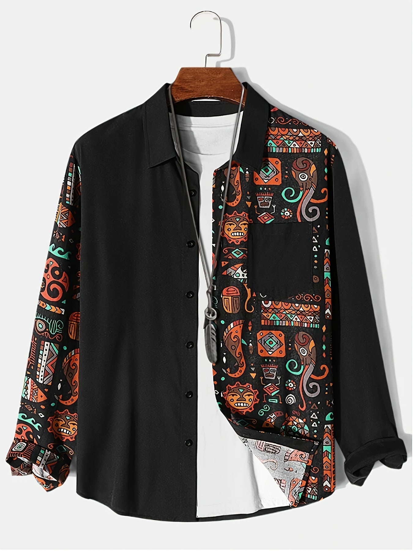 gbolsos Fashionable And Simple Men's Long Sleeve Retro Casual Lapel Simple Color Blocking Shirt, Trendy And Versatile, Suitable For Dates