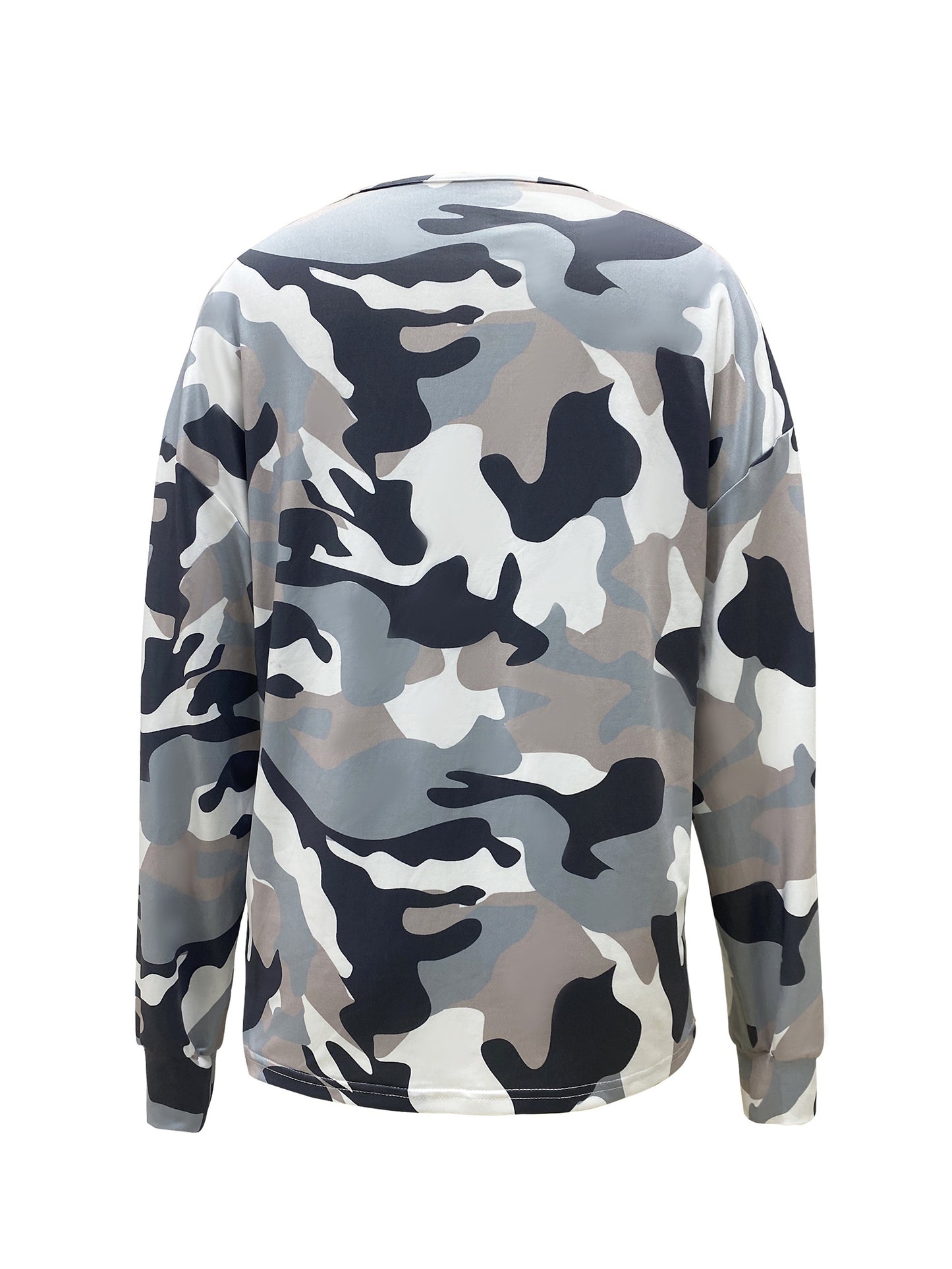 gbolsos All Over Print Zip Front T-Shirt, Casual Long Sleeve Top For Spring & Fall, Women's Clothing