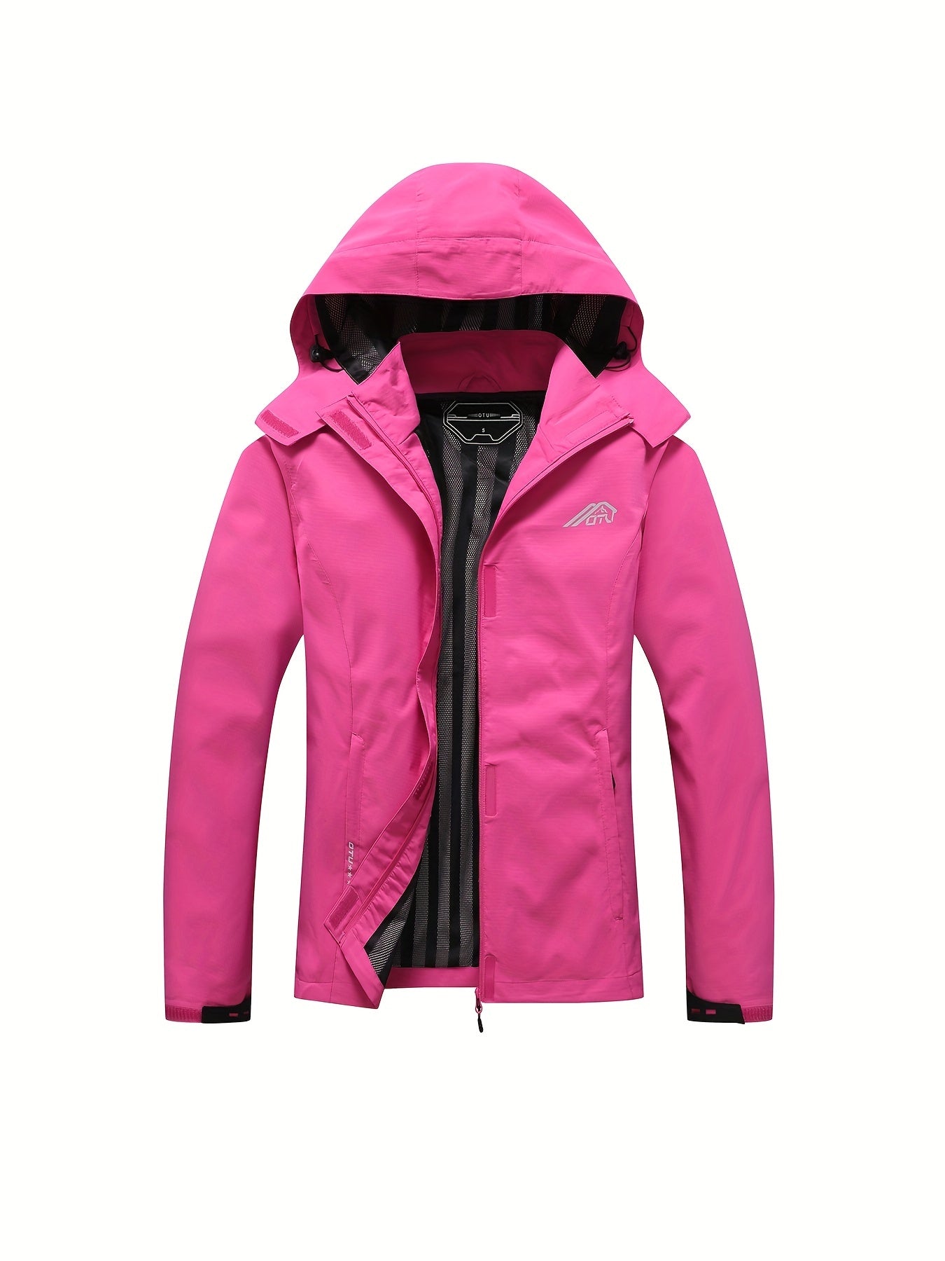 gbolsos Solid Color Waterproof Windproof Hooded Outdoor Jacket For Hiking Montaineering, Women's Outdoor Clothing