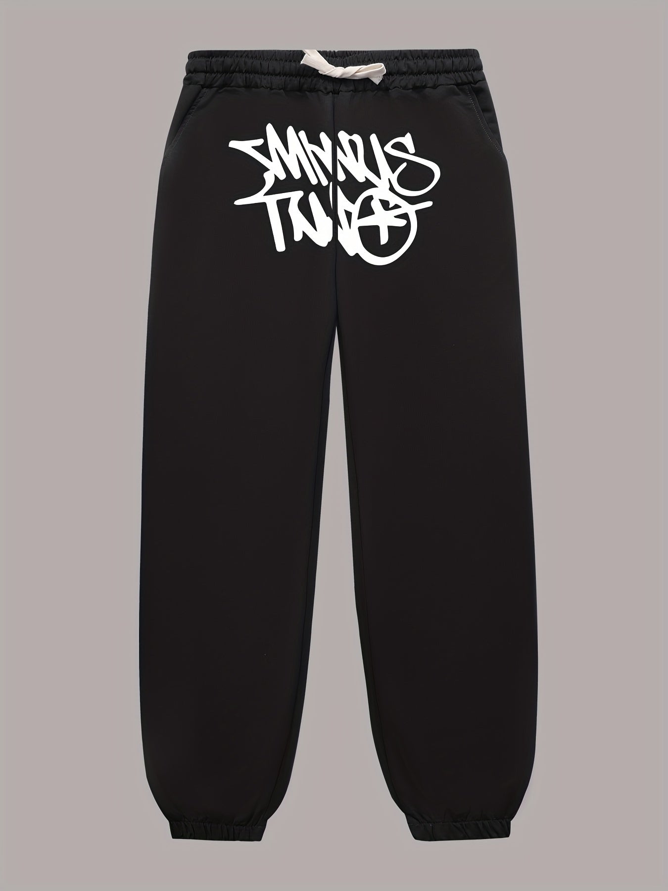 gbolsos Letter Print Drawstring Sweatpants Loose Fit Pants Men's Casual Slightly Stretch Joggers For Men Spring Autumn Running Jogging