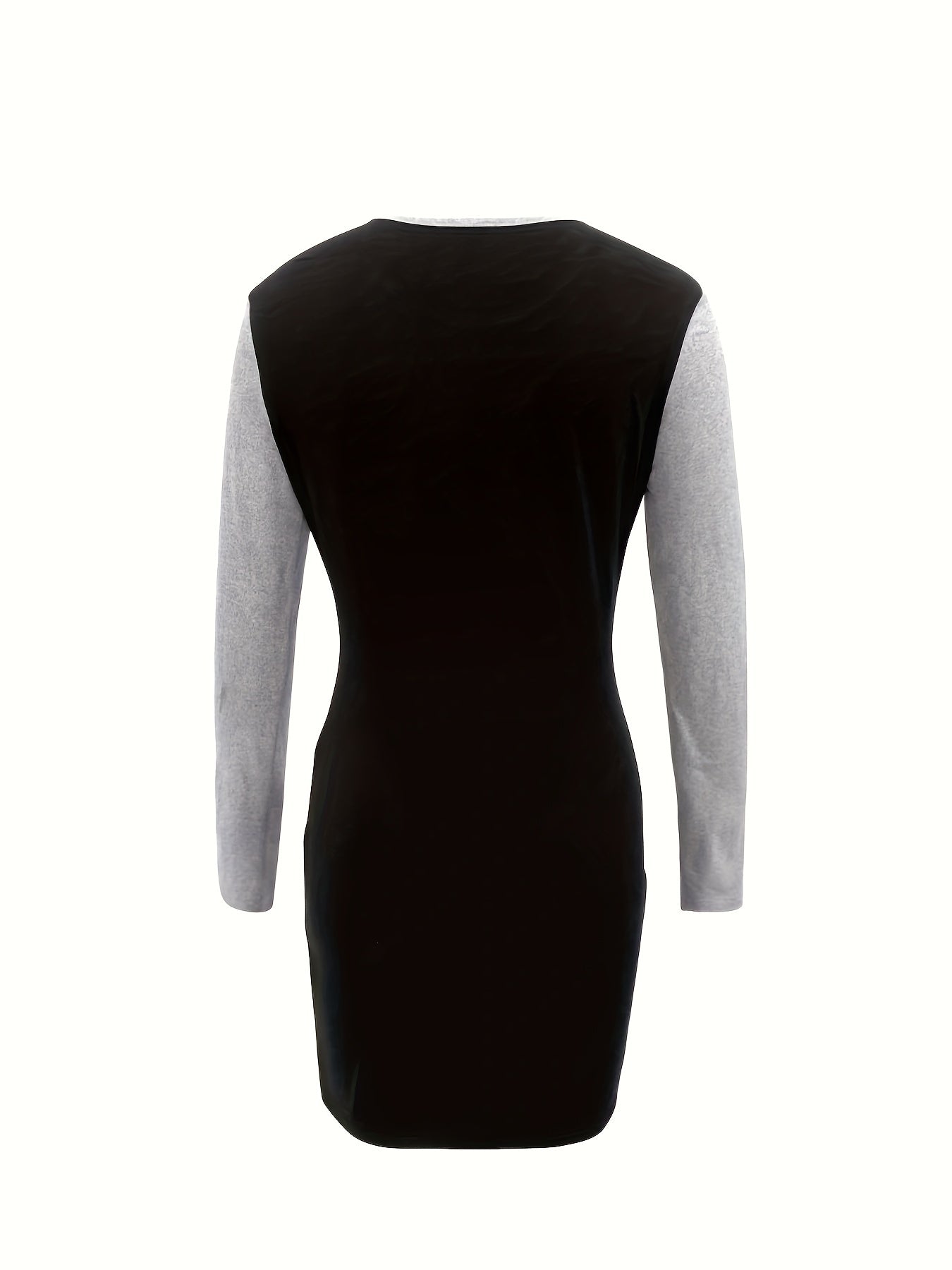 gbolsos Color Block Simple Dress, Elegant Crew Neck Long Sleeve Dress, Women's Clothing