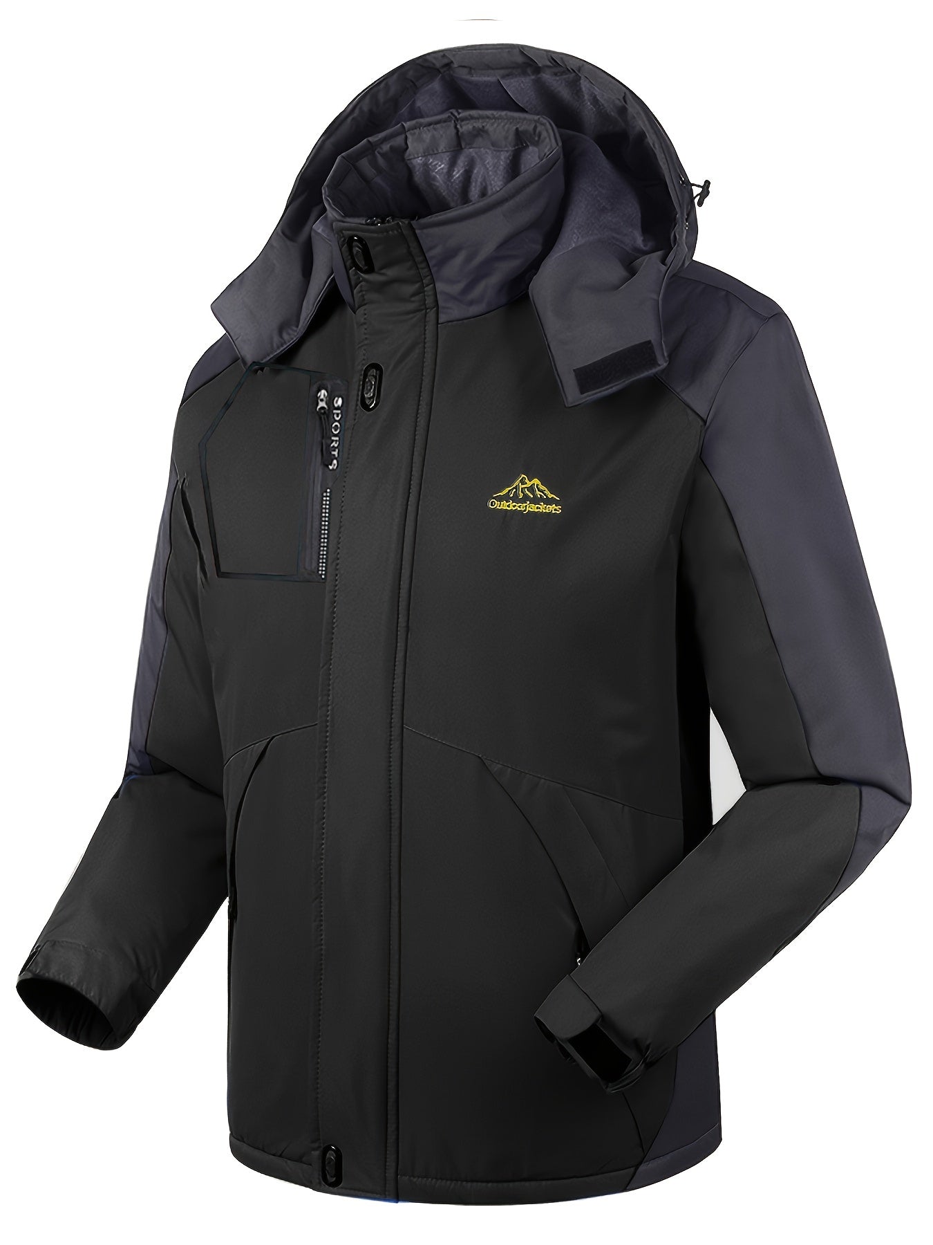 gbolsos Men's Casual Color Block Thick Hooded Jacket, Waterproof Windproof Stand Collar Fleece Thermal Jacket For Winter Jacket Gifts Best Sellers