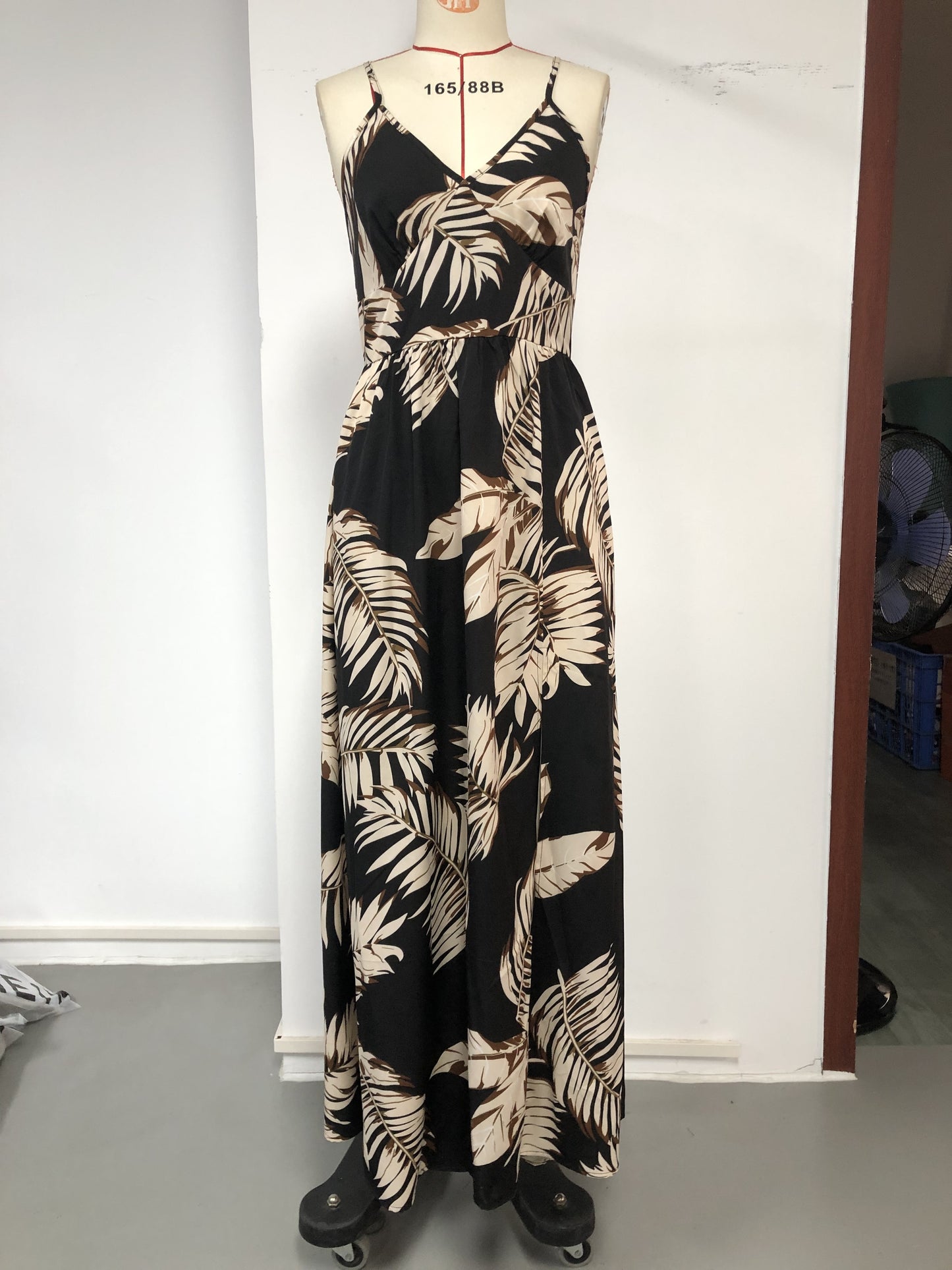 gbolsos Tropical Print Cami Dress, Vacation Split Thigh Sleeveless Summer Maxi Dress, Women's Clothing