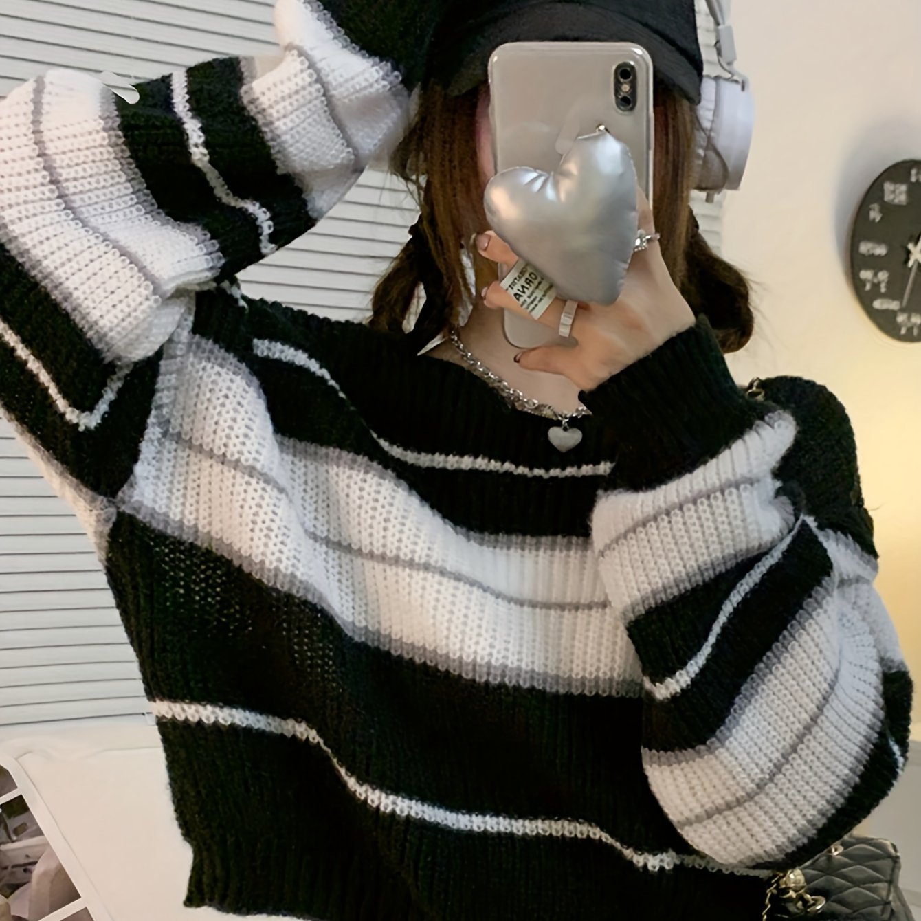 gbolsos Striped Crew Neck Pullover Sweater, Casual Long Sleeve Crop Sweater, Women's Clothing