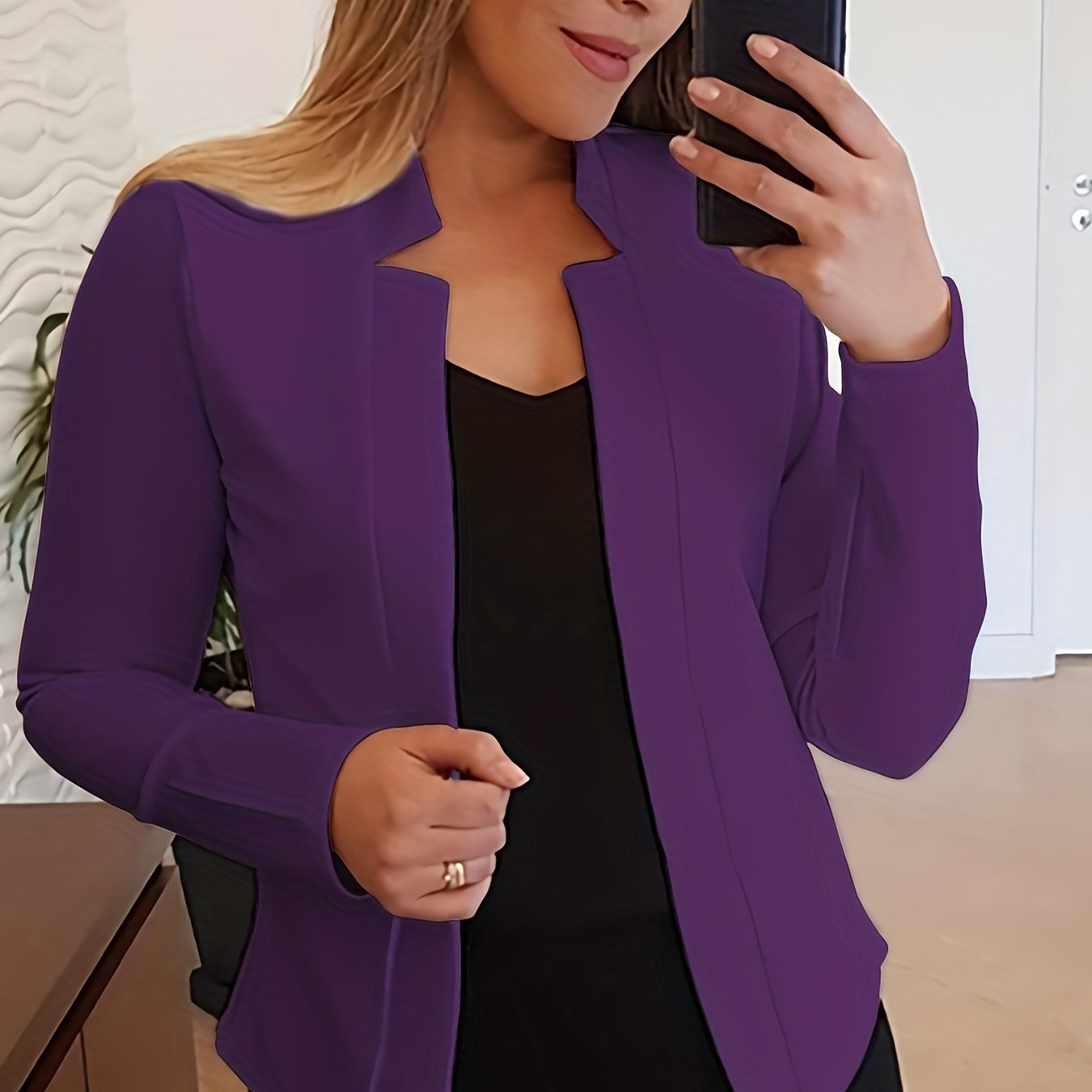 gbolsos Solid Split Open Front Blazer, Elegant Long Sleeve Blazer, Elegant & Stylish Tops For Office & Work, Women's Clothing