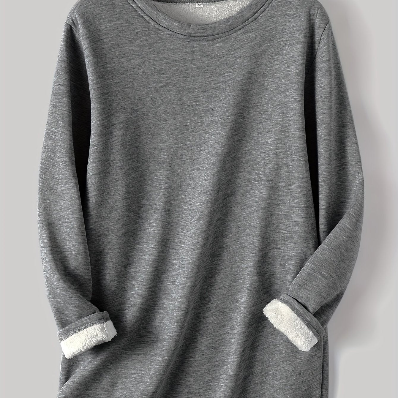 gbolsos Solid Crew Neck Thermal Sweatshirt, Casual Long Sleeve Simple Sweatshirt For Fall & Winter, Women's Clothing