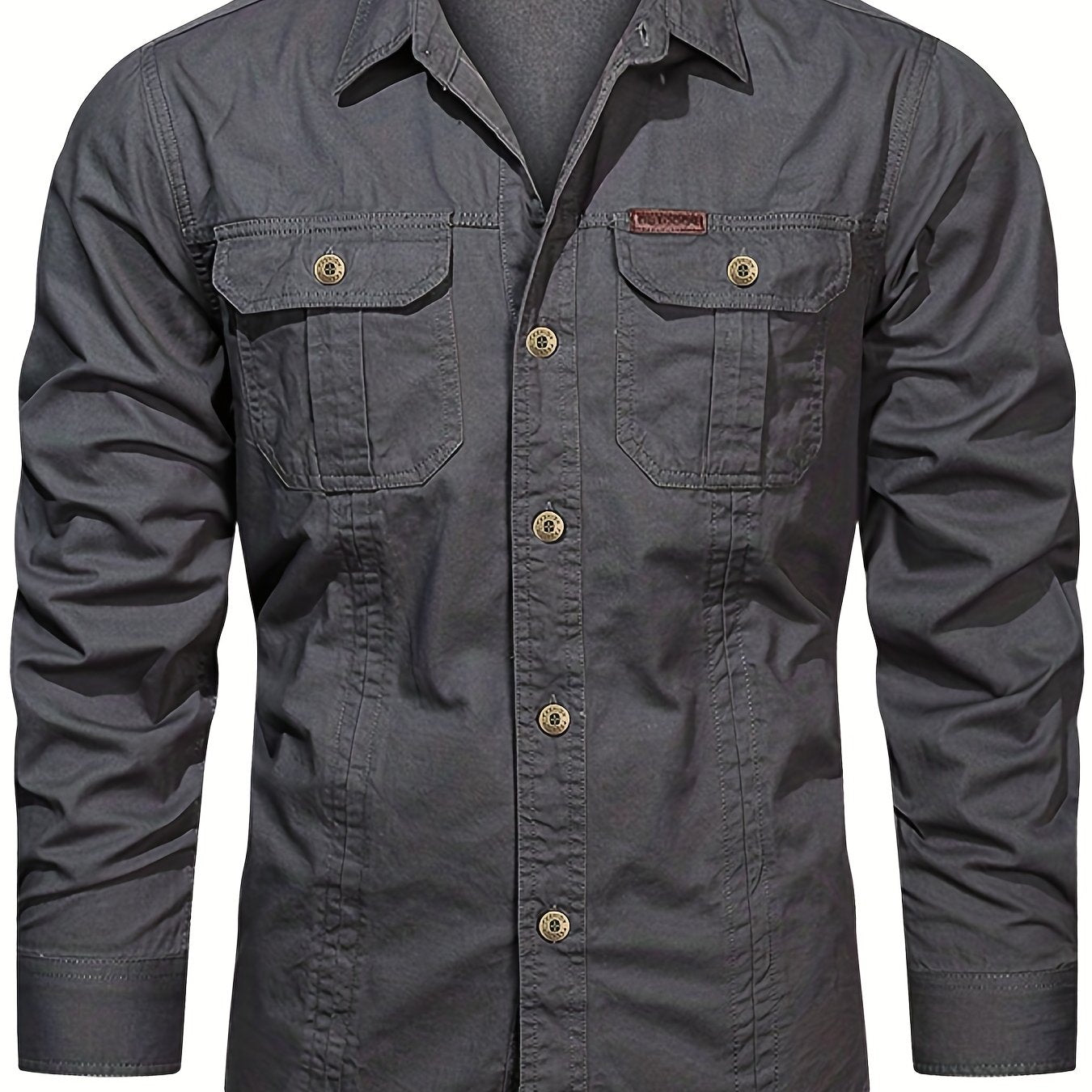 gbolsos Trendy Men's Casual Long Sleeve Cargo Shirt With Pockets, Men's Shirt For Spring Autumn, Tops For Men