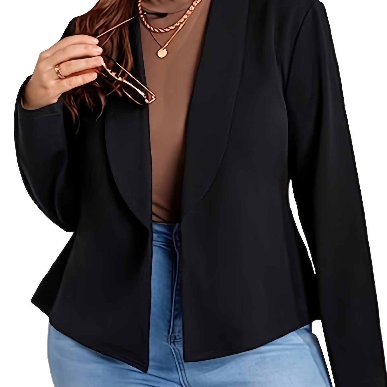 Plus Size Casual Blazer, Women's Plus Solid Ruffle Hem Nipped Waist Lapel Collar Long Sleeve Blazer
