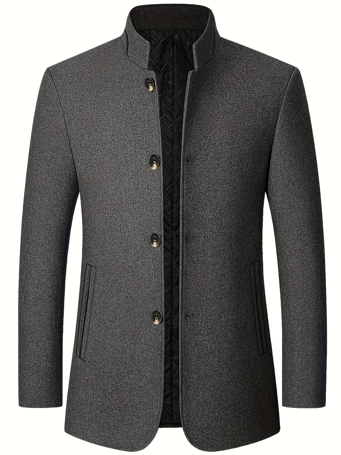 gbolsos Warm Wool Blend Jacket Coat, Men's Casual Stand Collar One Breasted Jacket For Fall Winter, Father's Gift