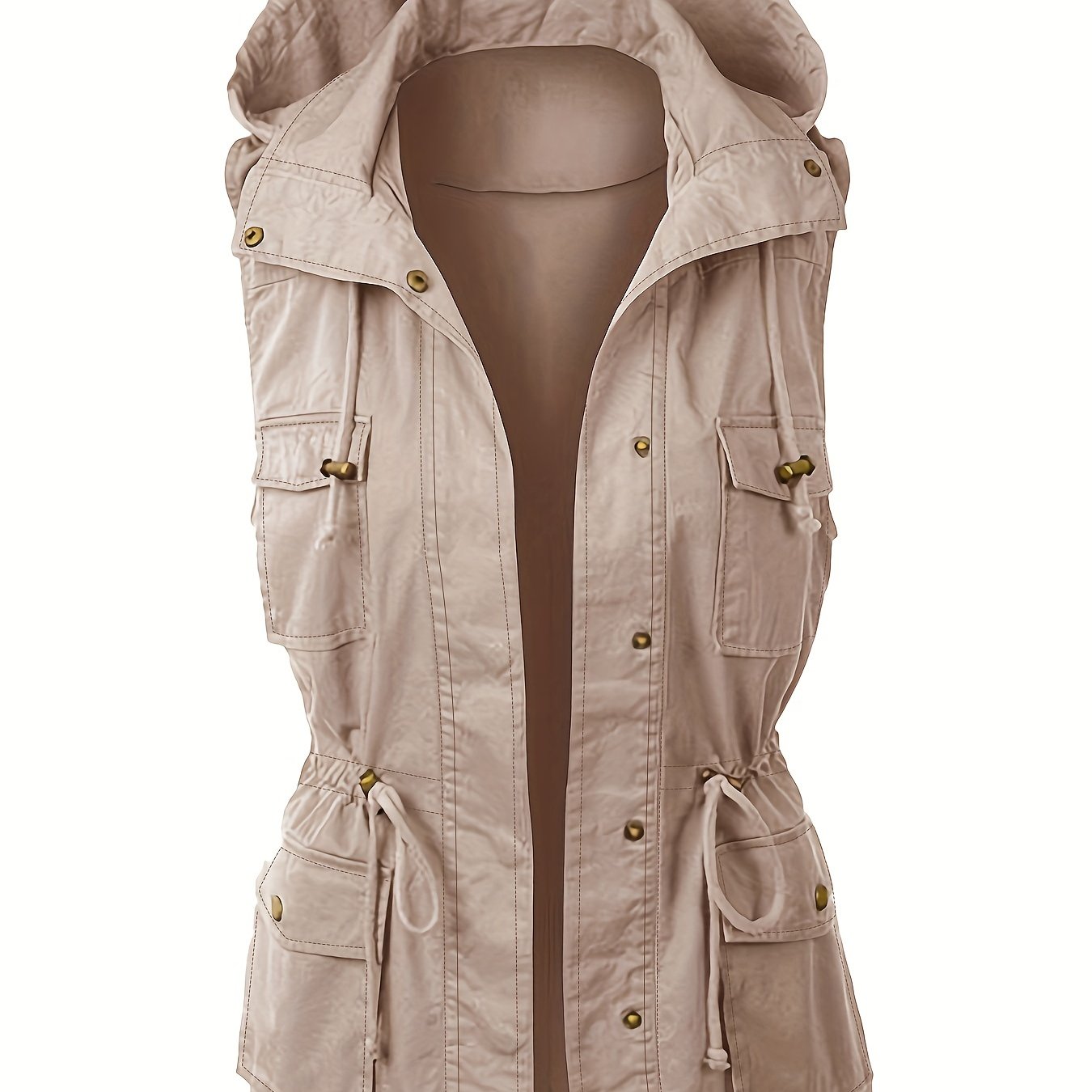 gbolsos Women's Solid Color Sleeveless Drawstring Hooded Jacket, Casual Fall Winter Coat, Women's Clothing