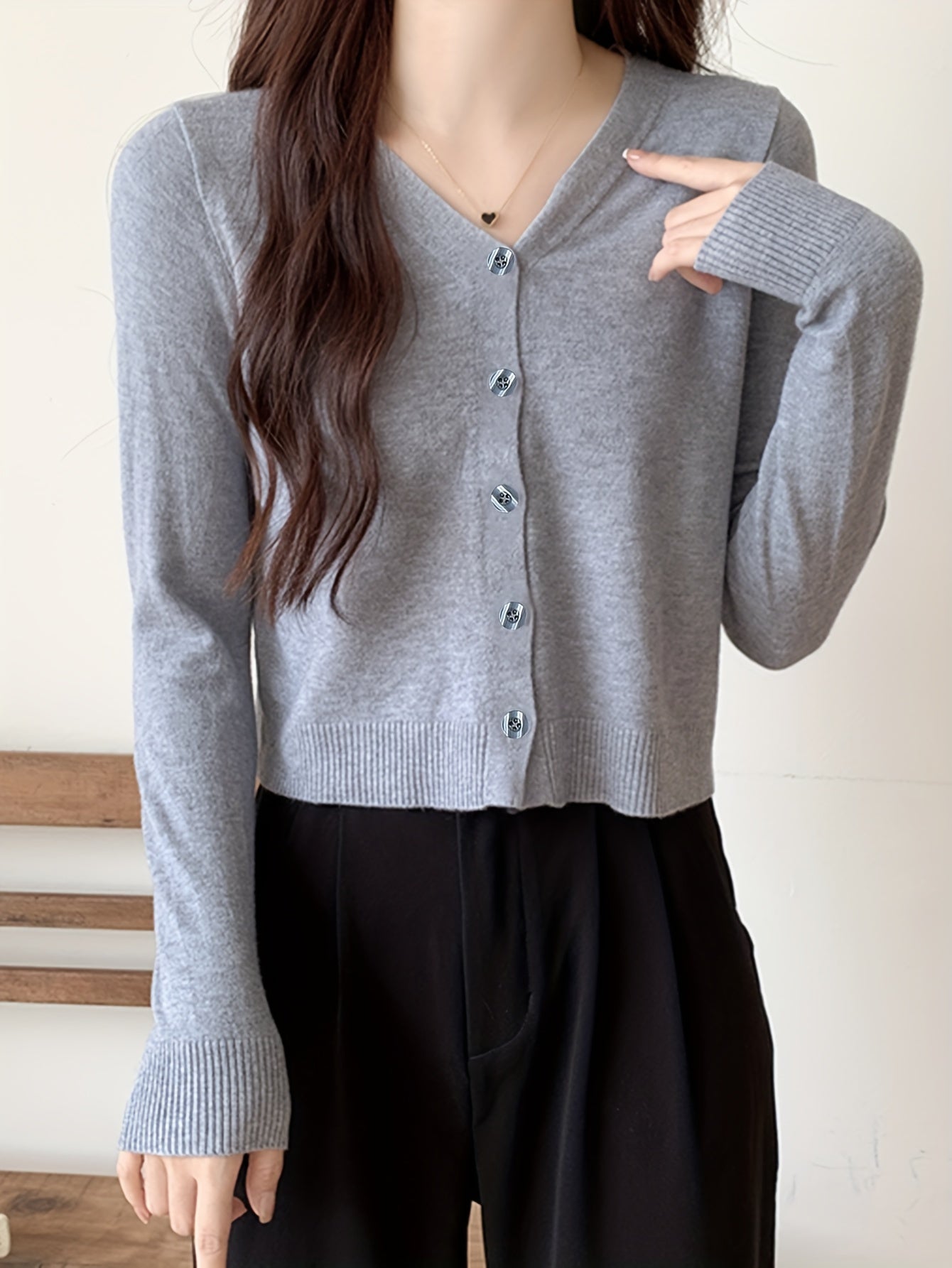 Solid Button Front Cardigan, Casual Long Sleeve Simple Outwear, Women's Clothing