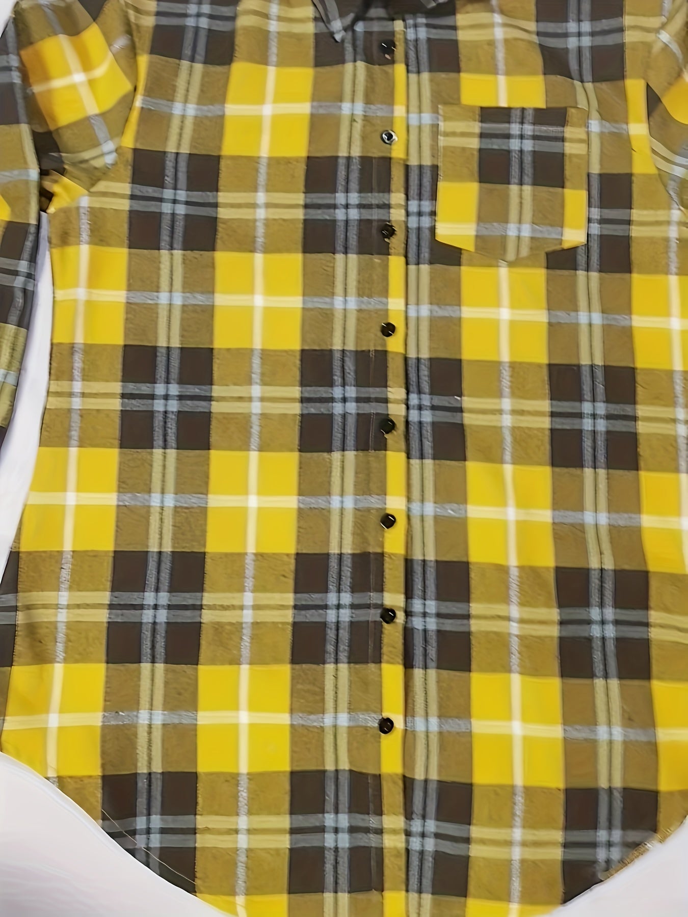 gbolsos Plus Size Casual Fall Oversized Shirt, Women's Plus Plaid Print Button Front Lapel Collar Long Shirt