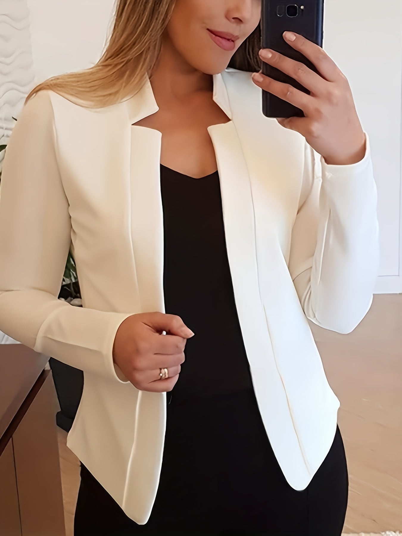 gbolsos Solid Split Open Front Blazer, Elegant Long Sleeve Blazer, Elegant & Stylish Tops For Office & Work, Women's Clothing