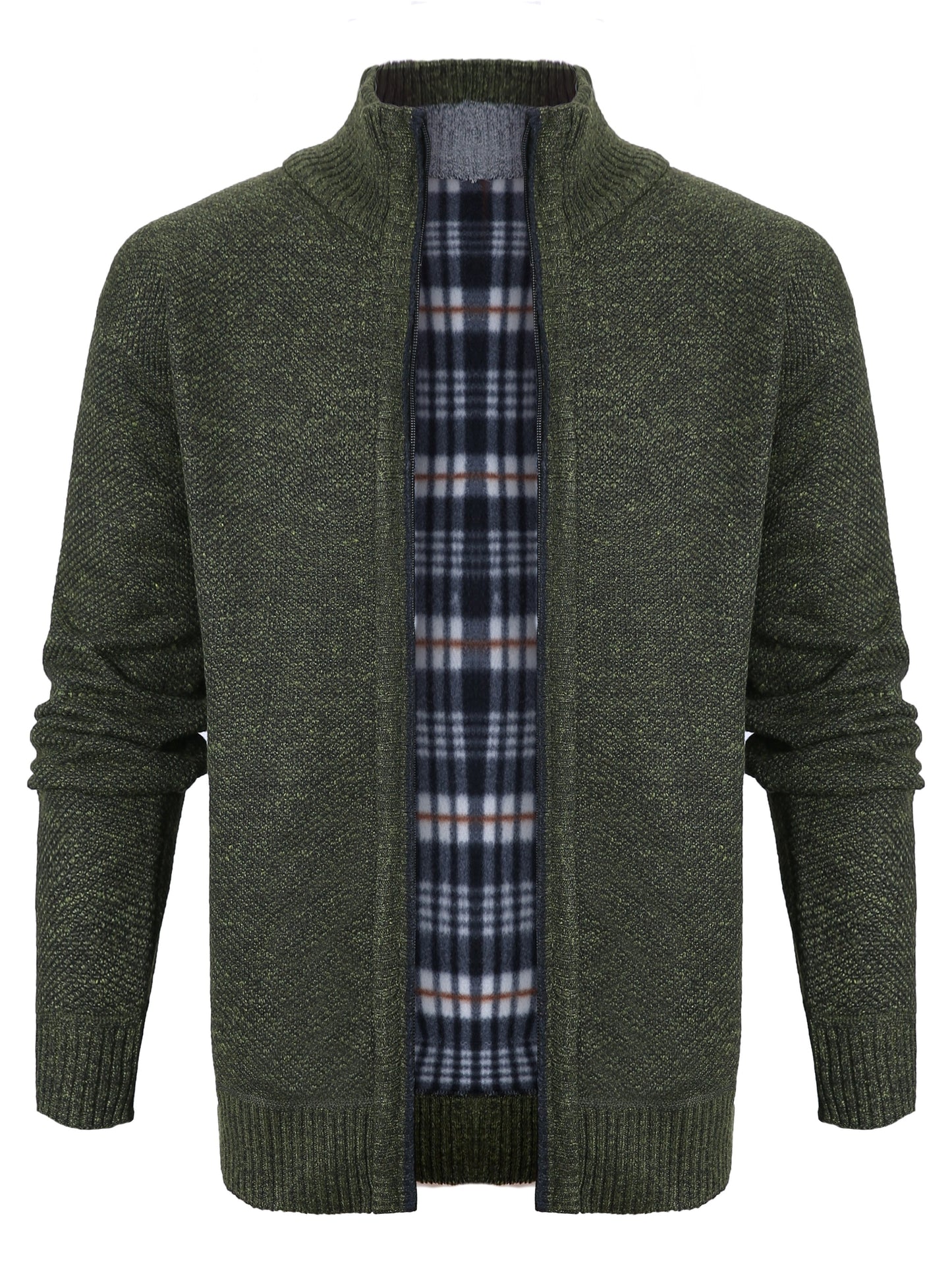 gbolsos Warm Zip Up Jacket Sweater, Men's Casual Lapel Mid Stretch Slant Pocket Solid Color Cardigan For Fall Winter