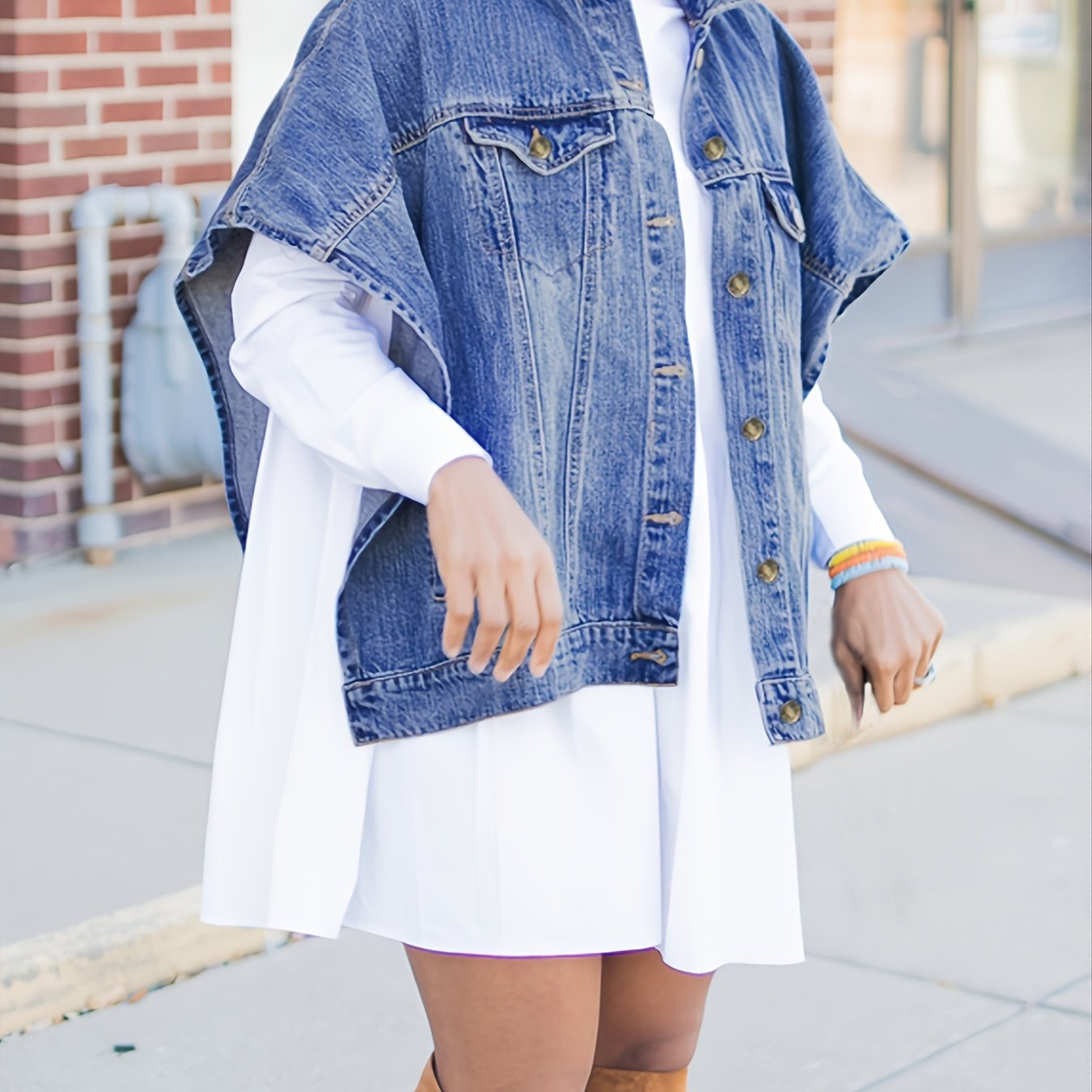 gbolsos Loose Denim Cloak Jackets, Women's Denim Poncho Cloak Cape, Washed Blue Denim Jackets, Denim Vest