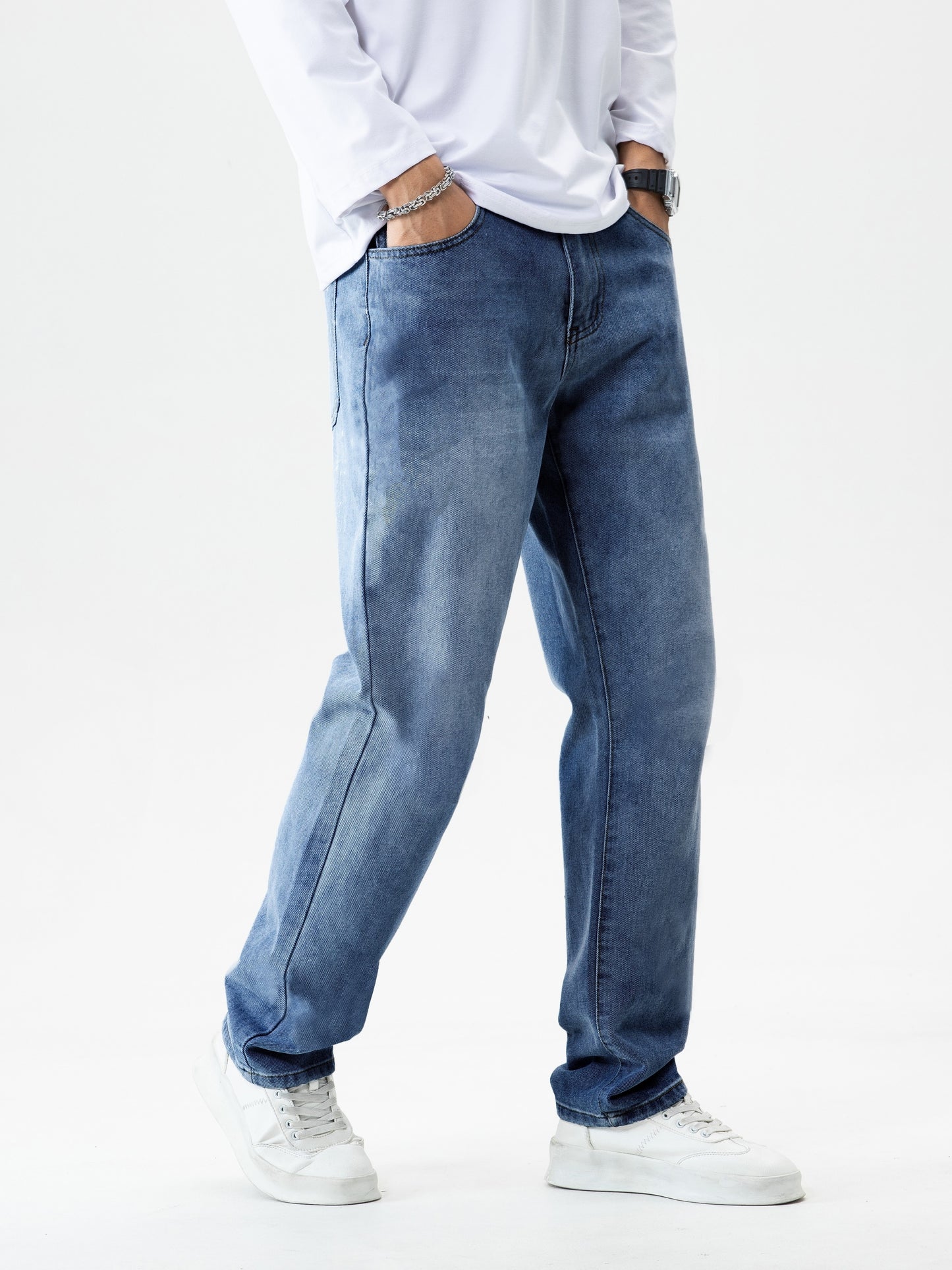 gbolsos Classic Design Loose Fit Jeans, Men's Casual Street Style Denim Pants For All Seasons