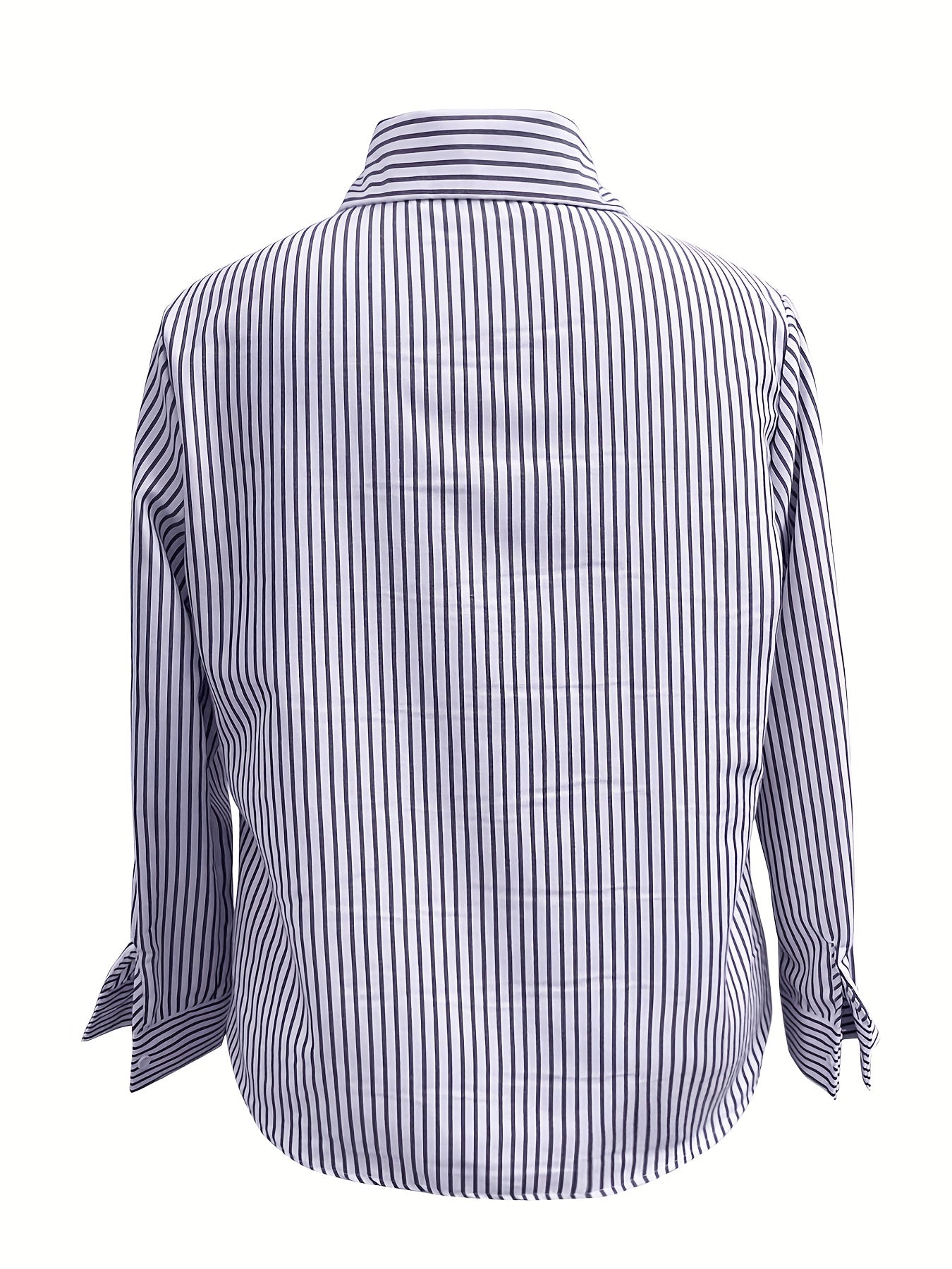 gbolsos Stripe Print Polo Collar Shirt, Casual Long Sleeve Shirt For Spring & Fall, Women's Clothing