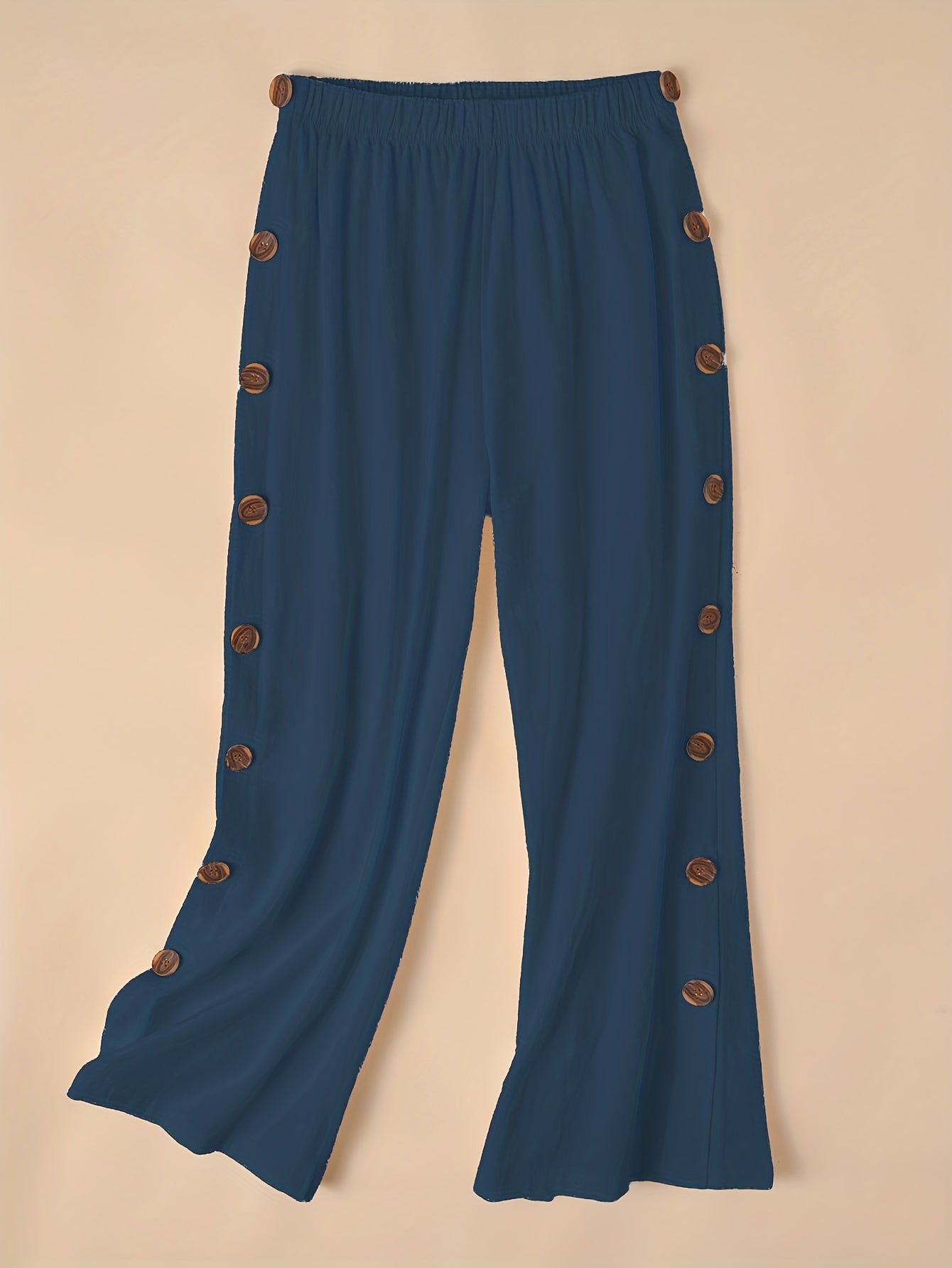 gbolsos Side Button Wide Leg Pants, Boho Casual Pants For Spring & Summer, Women's Clothing