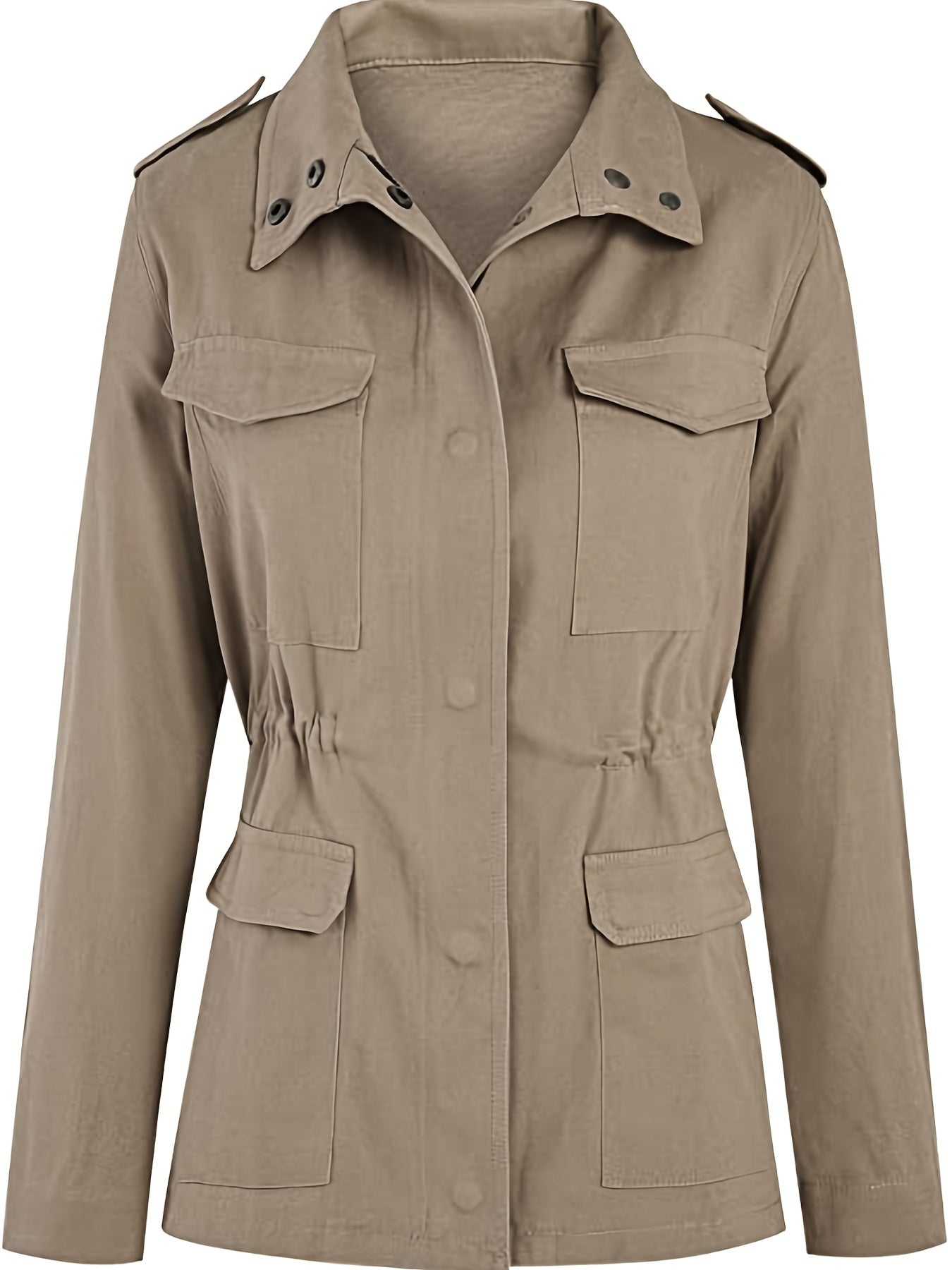 gbolsos Solid Stand Collar Long Sleeve Pockets Jacket, Winter Warm Zipper Button Casual Outerwear, Women's Clothing