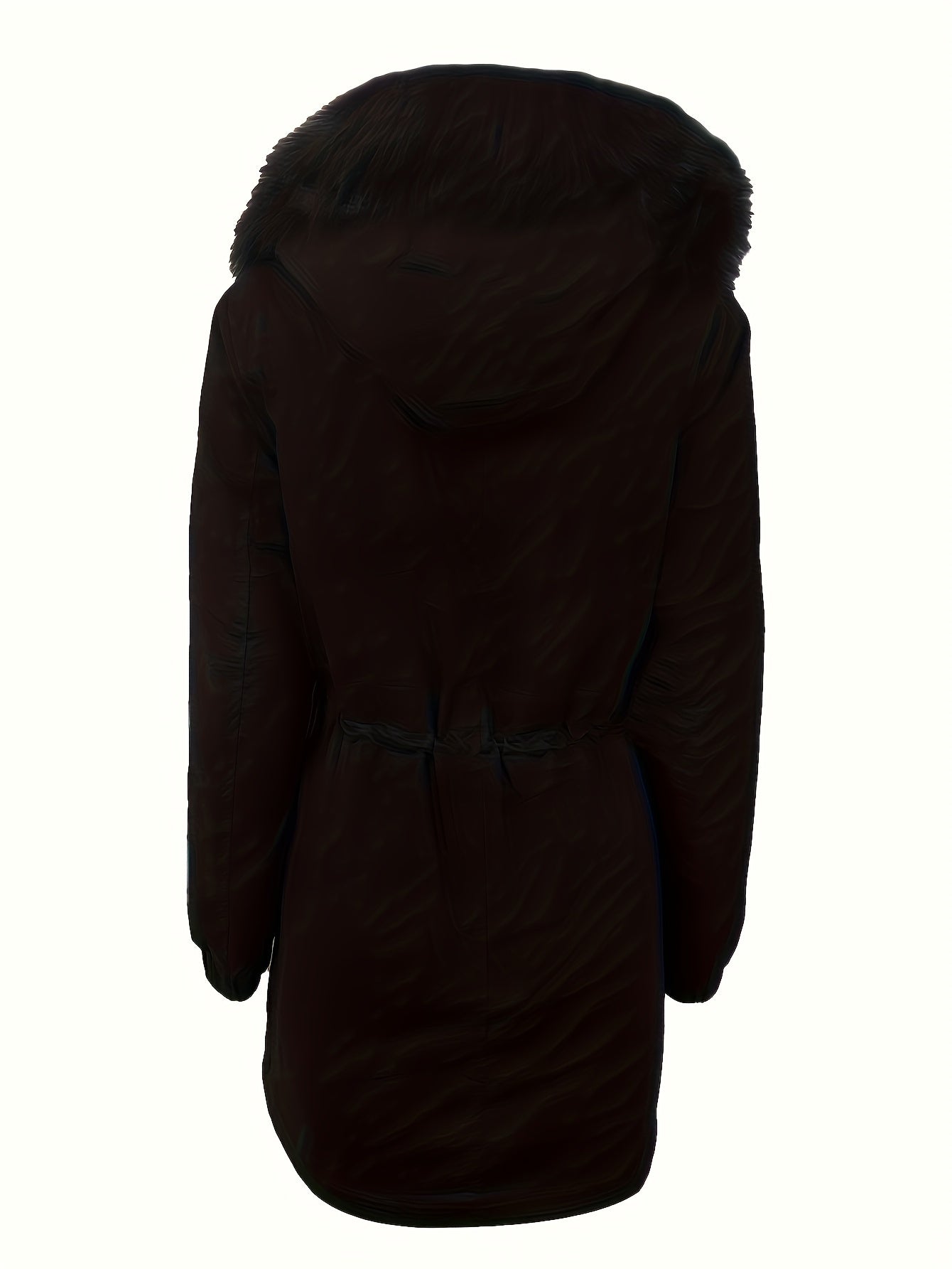 gbolsos Fluffy Trim Zip Up Jacket, Casual Long Sleeve Drawstring Winter Warm Outerwear, Women's Clothing