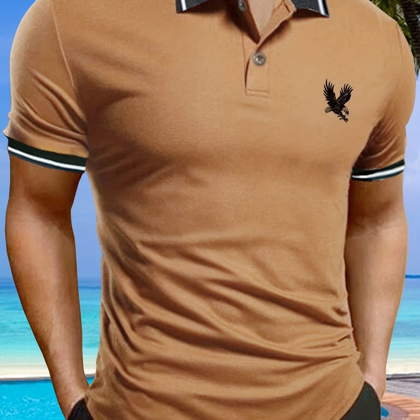 gbolsos Casual Short Sleeves Button Up Graphic Polo Shirts, V-neck Tops Pullovers, Men's Clothing For Summer
