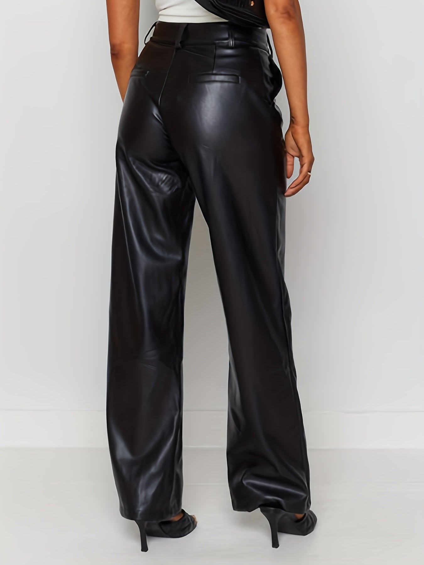 gbolsos PU Leather Straight Leg Pants, Casual High Waist Pants, Women's Clothing