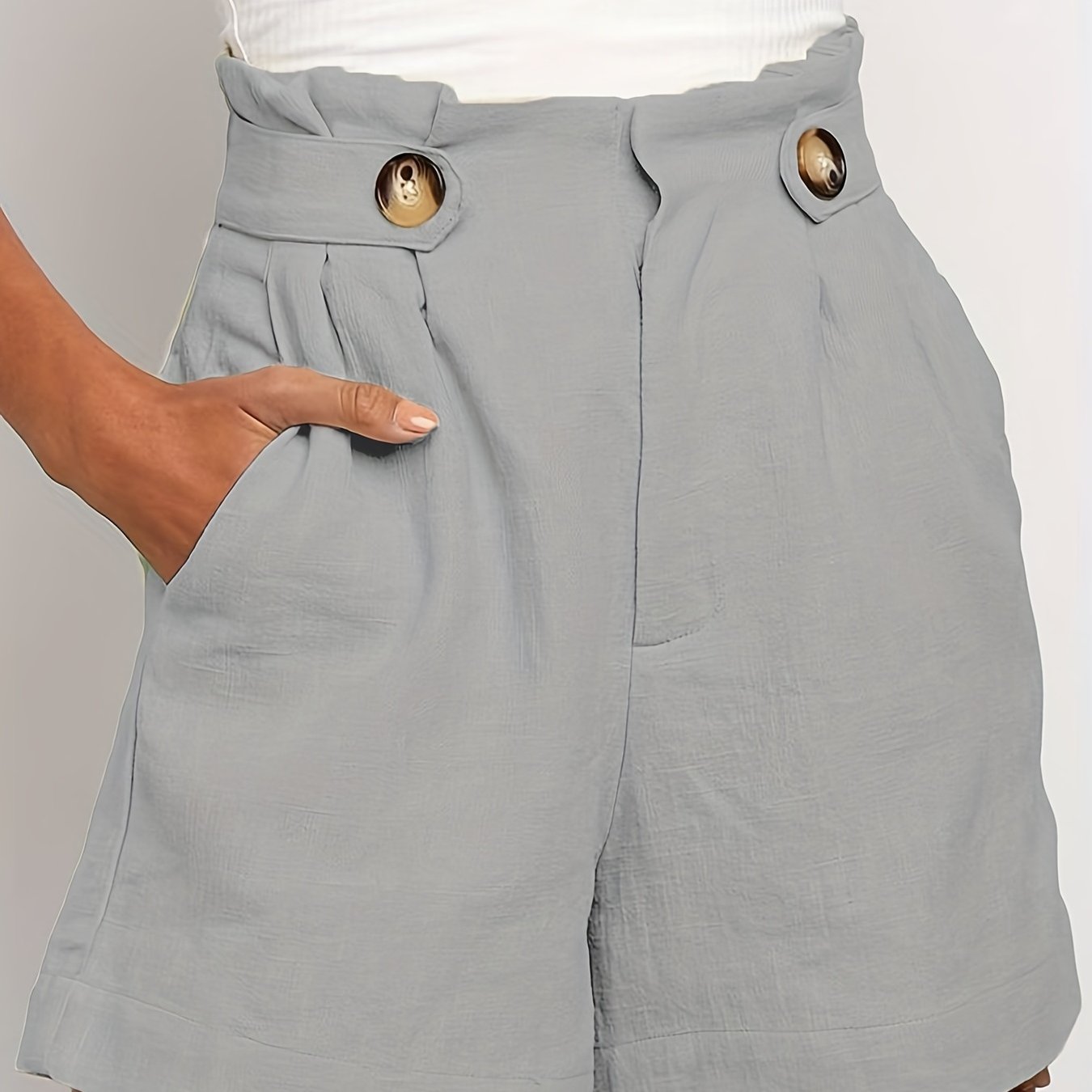 gbolsos Solid Wide Leg Shorts, Sexy High Waist Ruched Versatile Summer Shorts, Women's Clothing