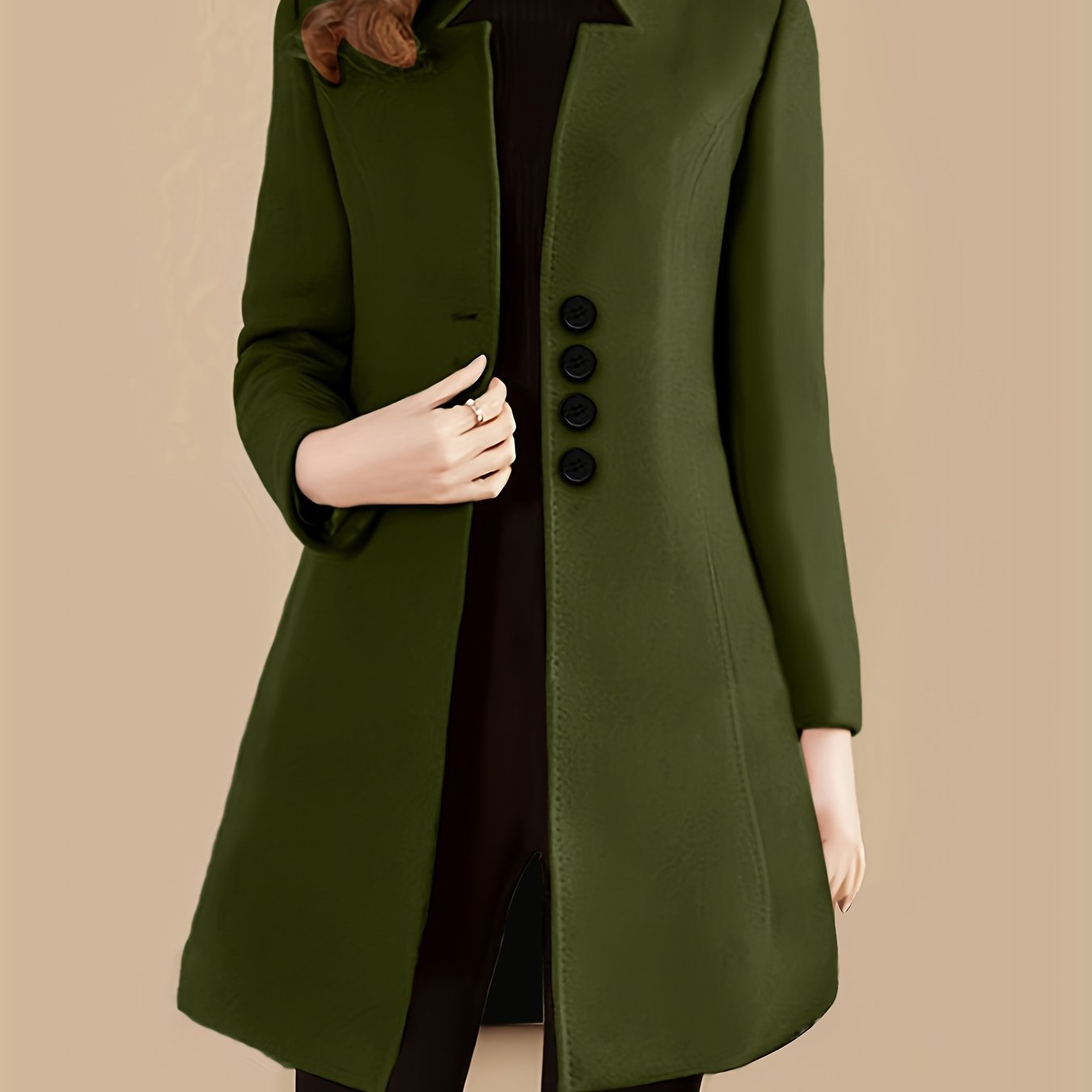 gbolsos Single Breasted Solid Coat, Elegant Long Sleeve Versatile Outerwear, Women's Clothing