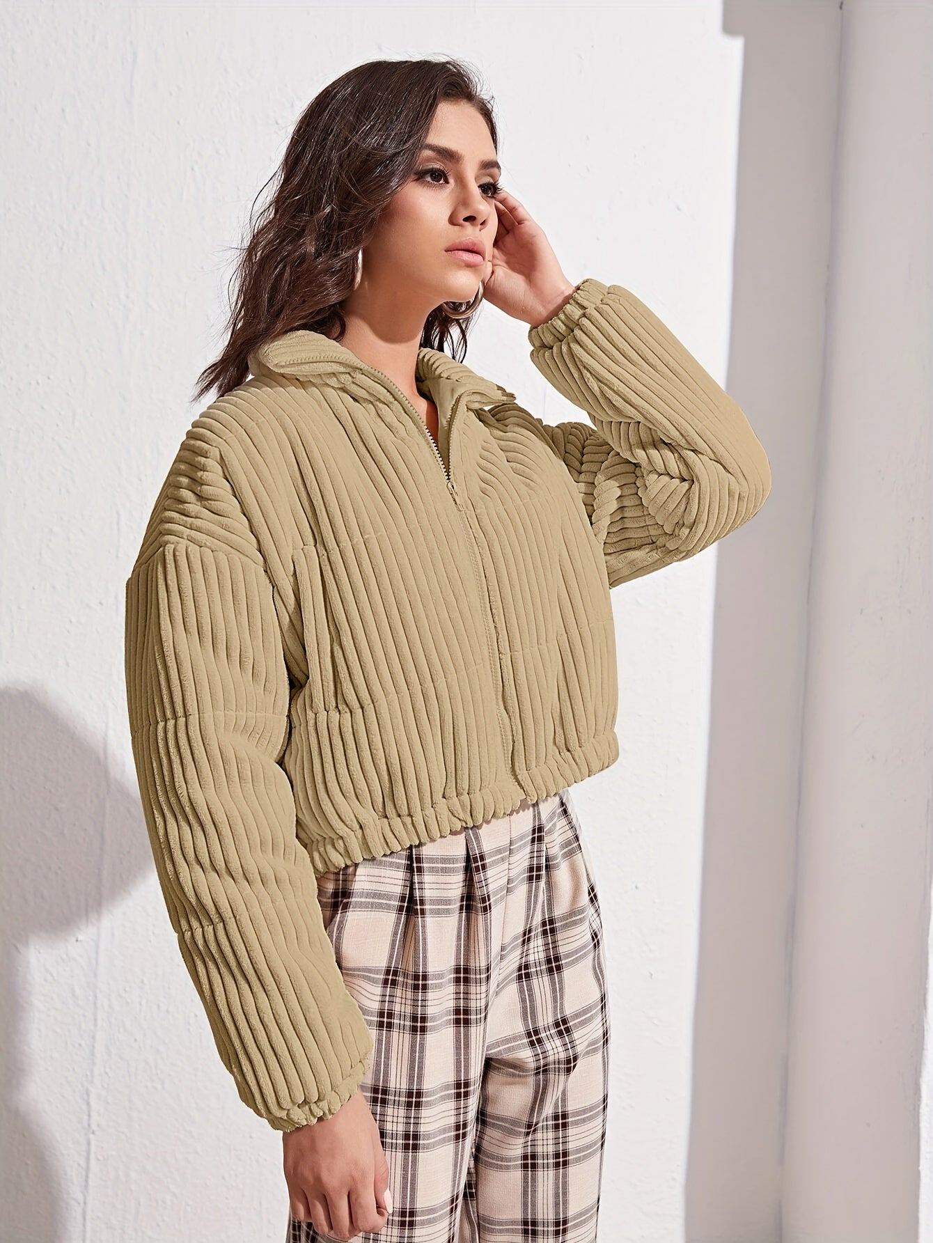Solid Zip Up Coat, Casual Long Sleeve Winter Warm Outerwear, Women's Clothing