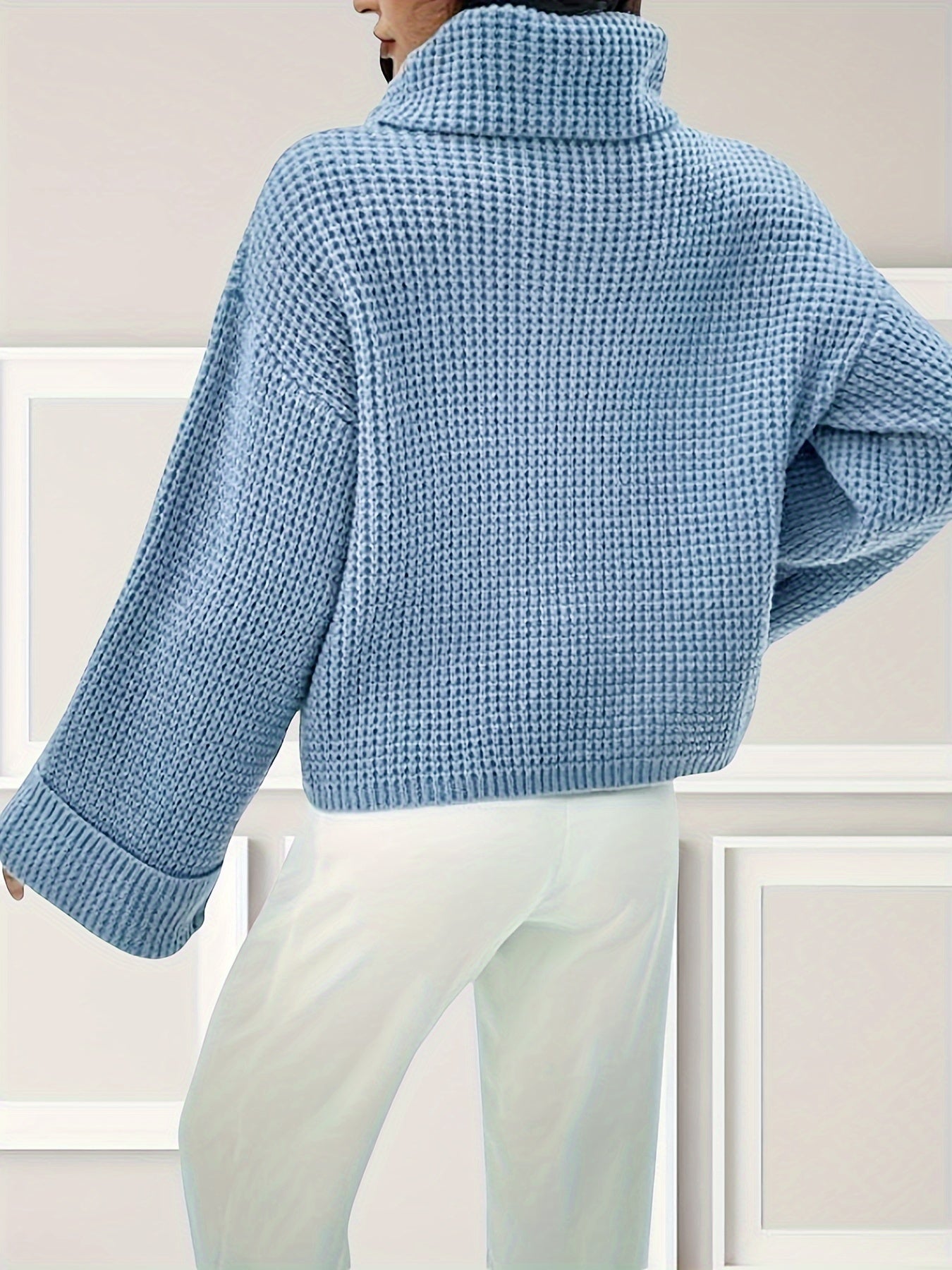 gbolsos Solid Turtle Neck Pullover Sweater, Elegant Long Sleeve Loose Sweater For Fall & Winter, Women's Clothing