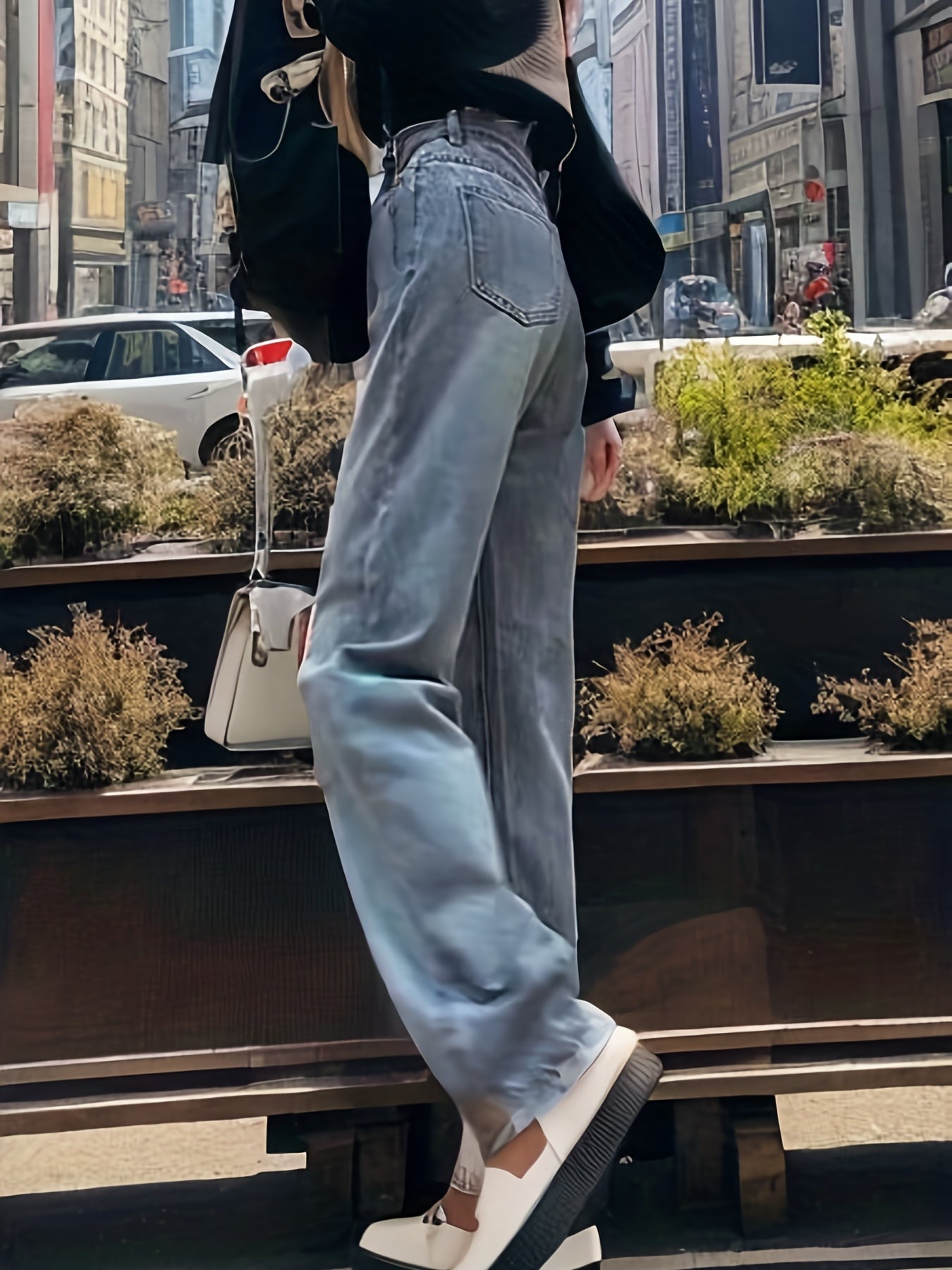 Blue Loose Fit Straight Jeans, Slant Pockets Non-Stretch Casual Wide Legs Jeans, Women's Denim Jeans & Clothing