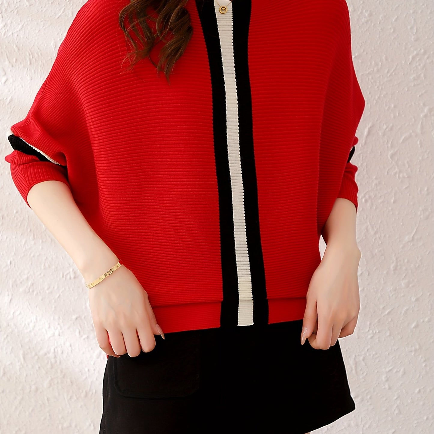 gbolsos Color Block Boat Neck Knit Sweater, Elegant Long Sleeve Sweater, Women's Clothing
