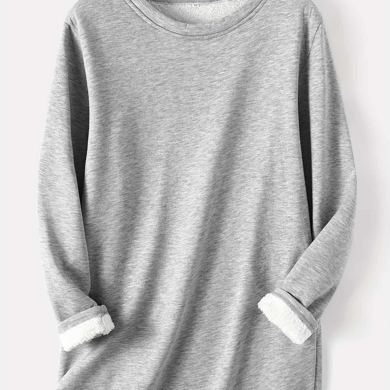 gbolsos Solid Crew Neck Thermal Sweatshirt, Casual Long Sleeve Simple Sweatshirt For Fall & Winter, Women's Clothing