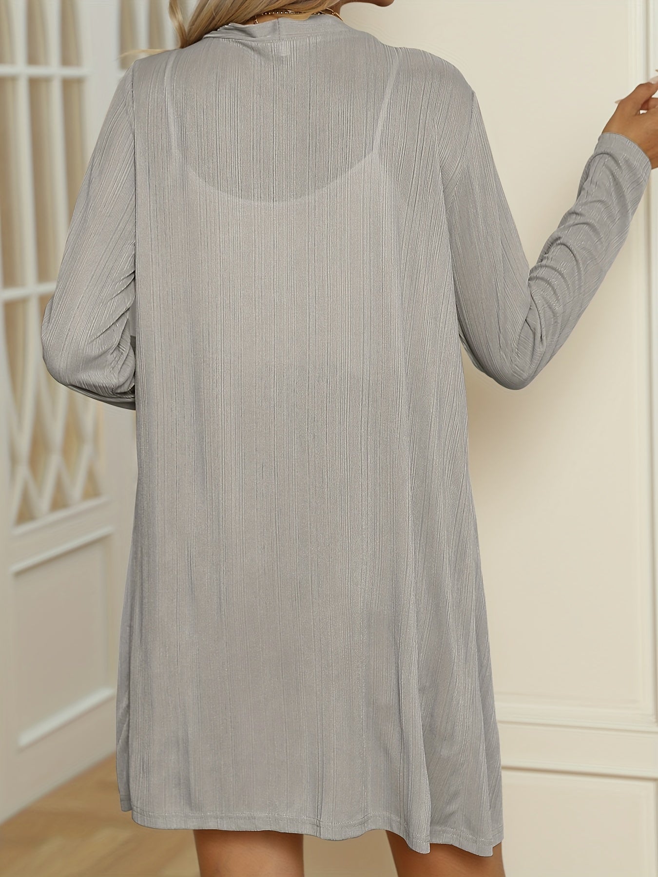 gbolsos Plus Size Casual Cardigan, Women's Plus Solid Button Up Long Sleeve Slight Stretch Long Cardigan
