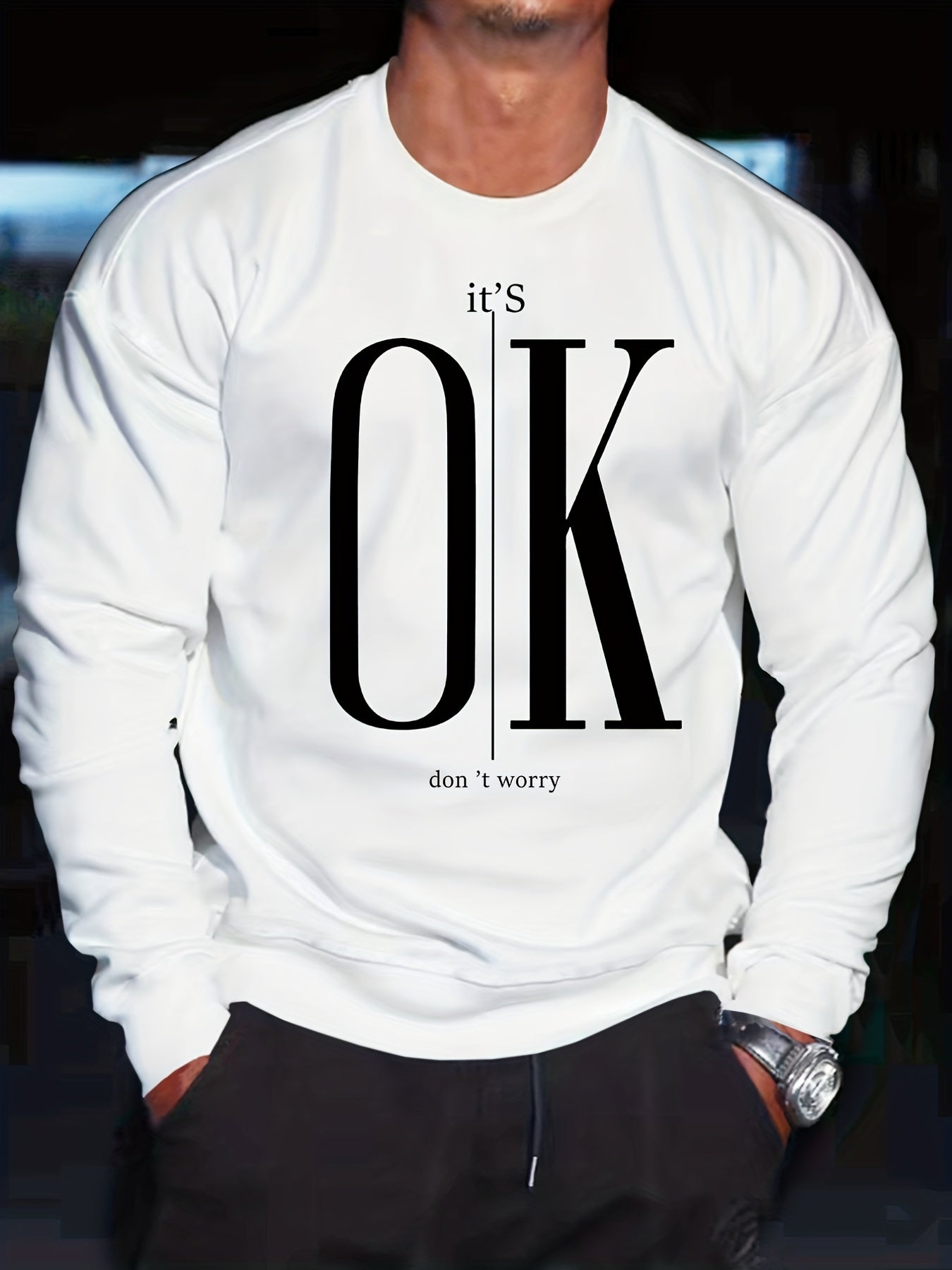 gbolsos Men's Crew Neck Sweatshirt Pullover For Men It's OK Print Sweatshirts For Spring Fall Long Sleeve Tops